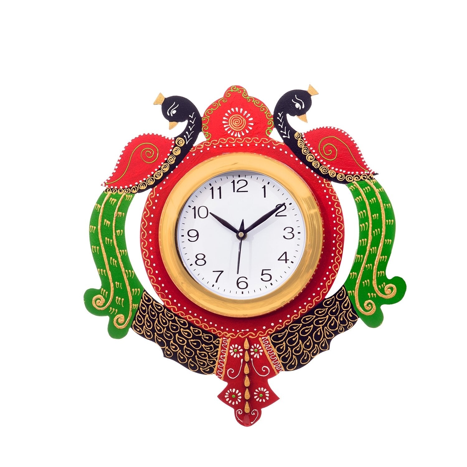 Handcrafted Papier-Mache 2 Peacocks Decorative Wall Clock