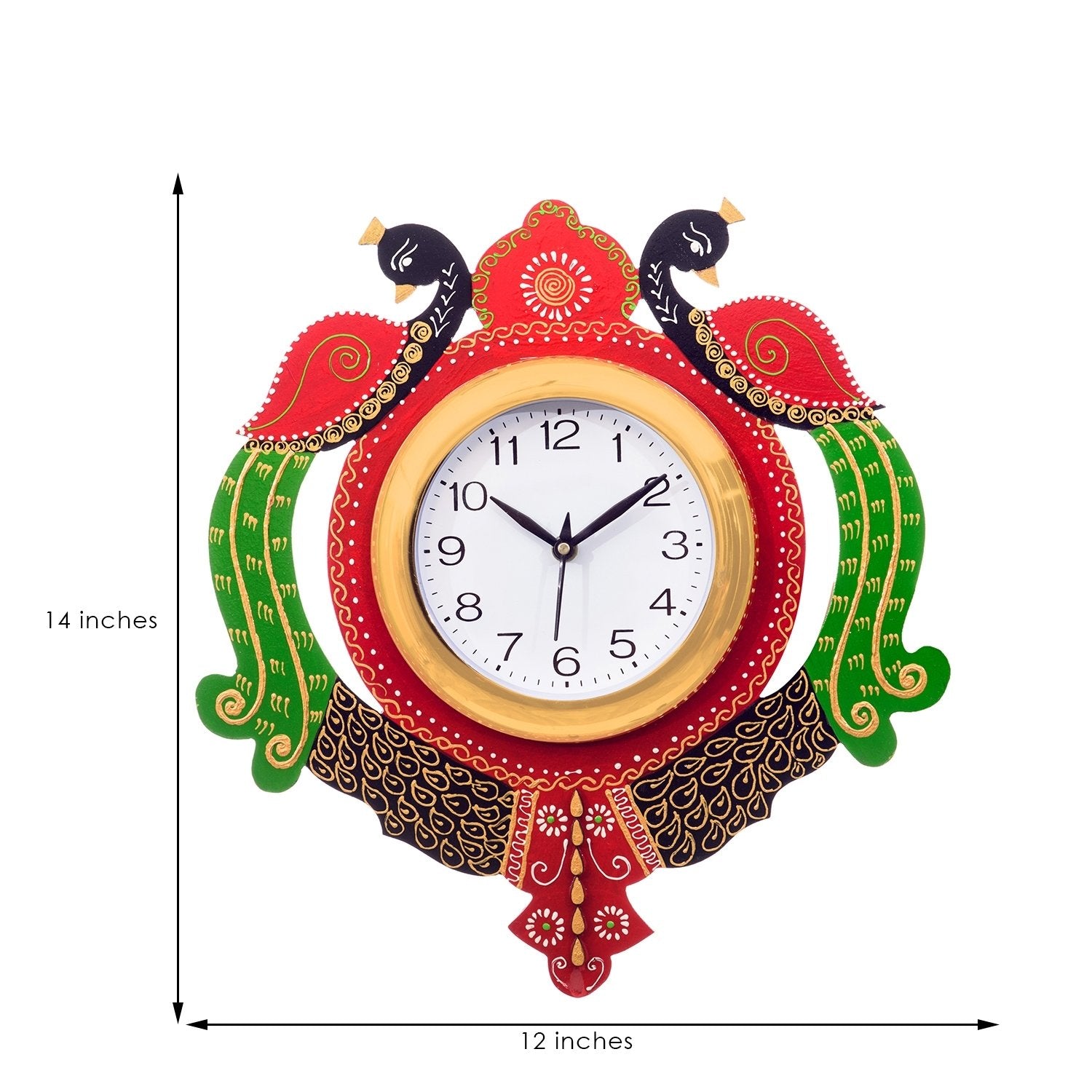 Handcrafted Papier-Mache 2 Peacocks Decorative Wall Clock 2