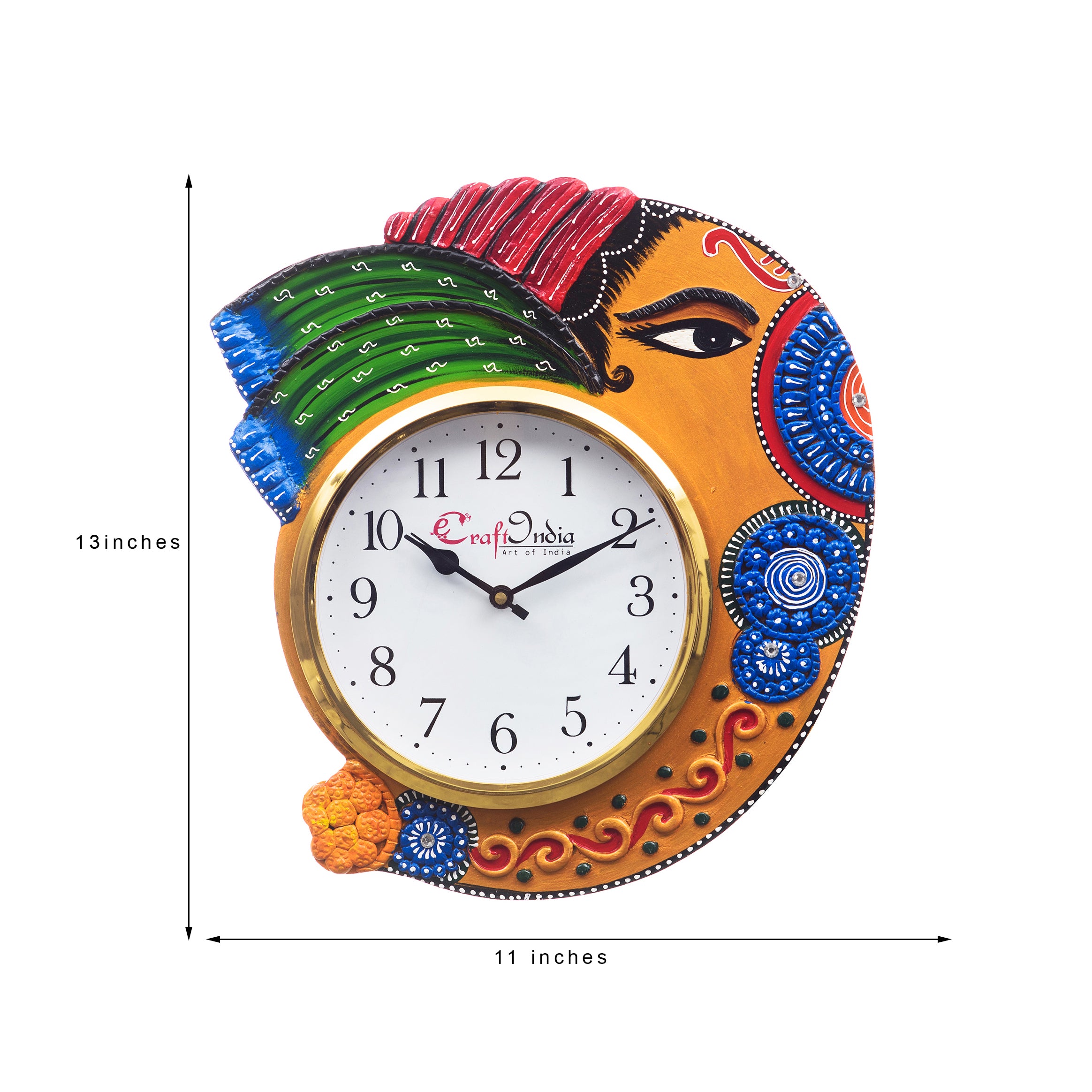 Handicraft Lord Ganesha Analog Wall Clock (Orange & Blue, With Glass) 2