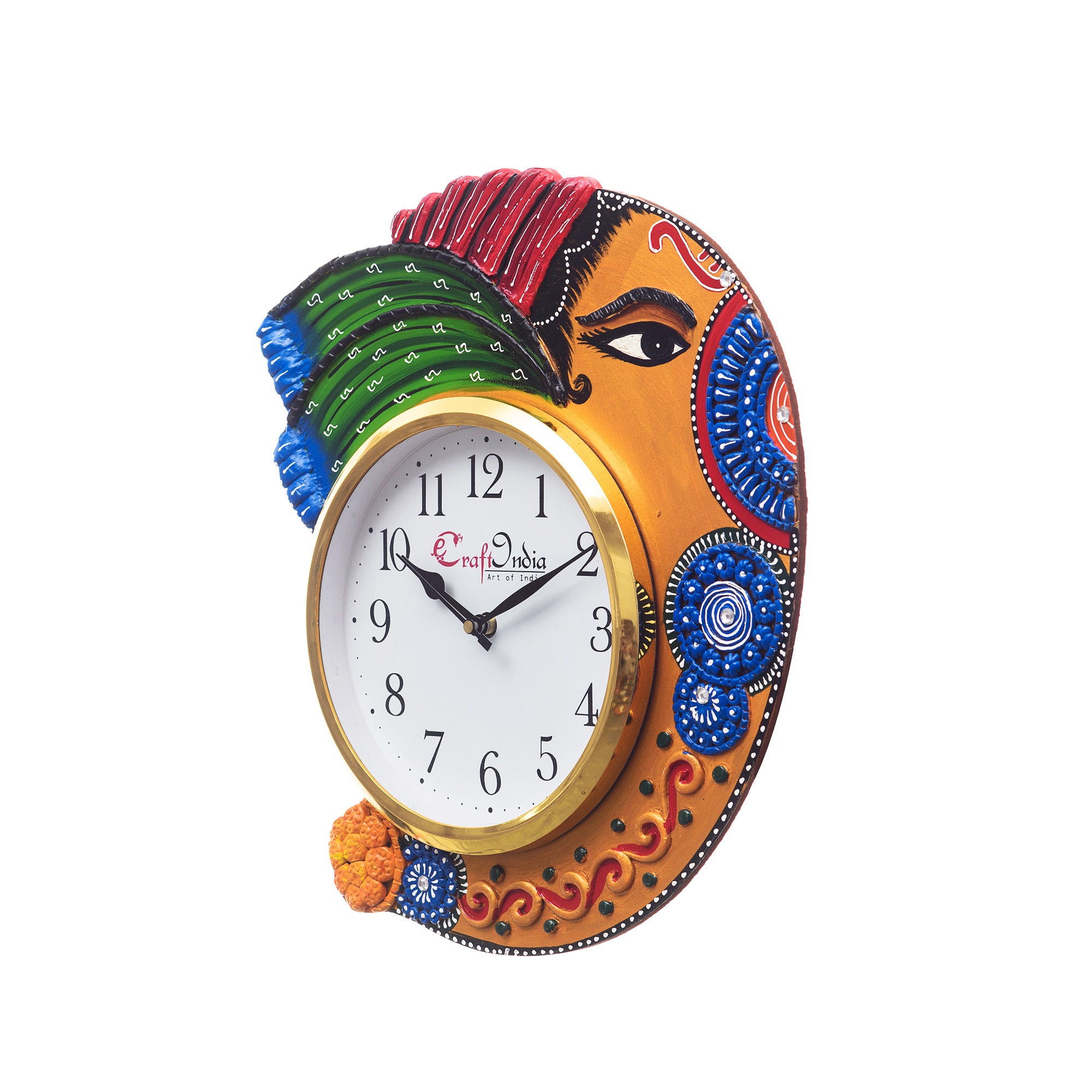 Handicraft Lord Ganesha Analog Wall Clock (Orange & Blue, With Glass) 3