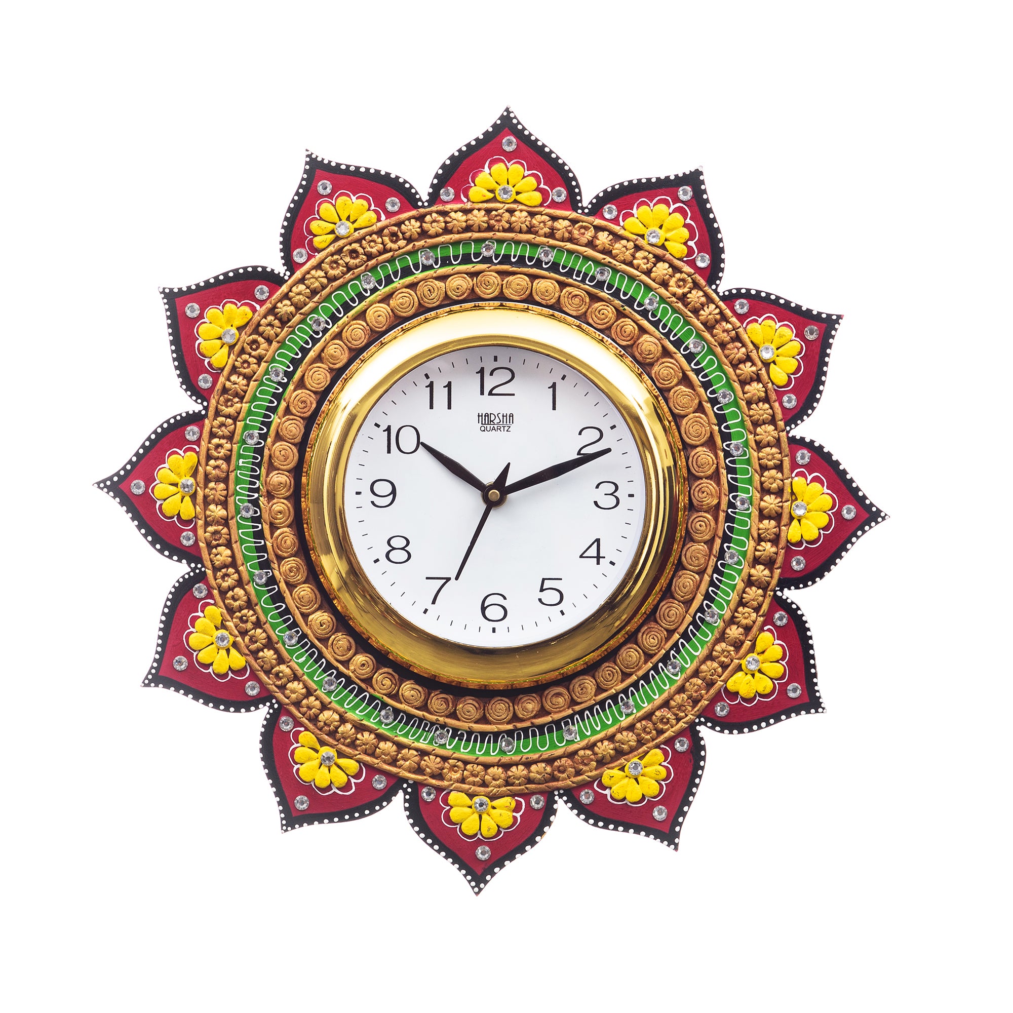 Handicraft Lord Ganesha Analog Wall Clock (Yellow & Green, With Glass)
