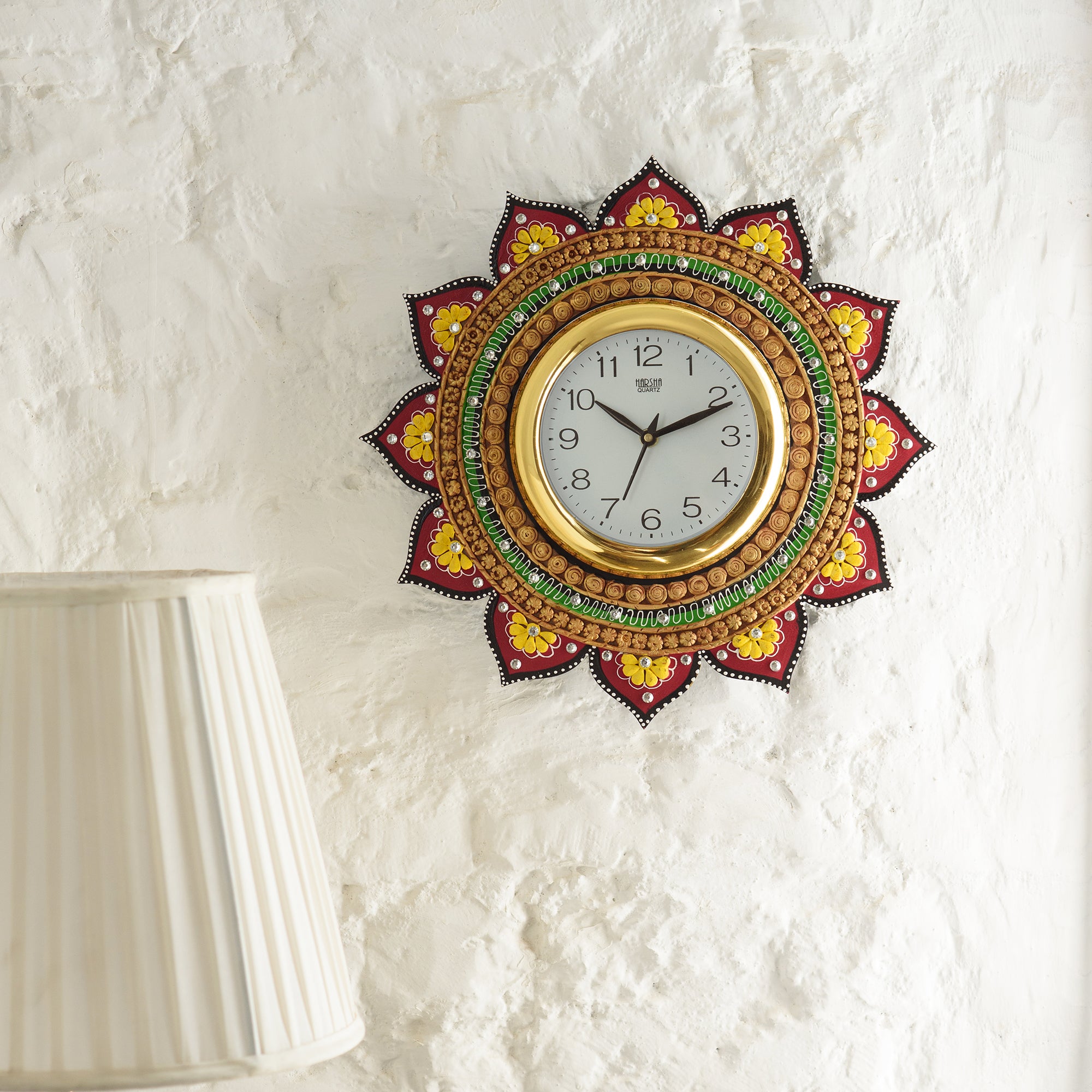 Handicraft Lord Ganesha Analog Wall Clock (Yellow & Green, With Glass) 1