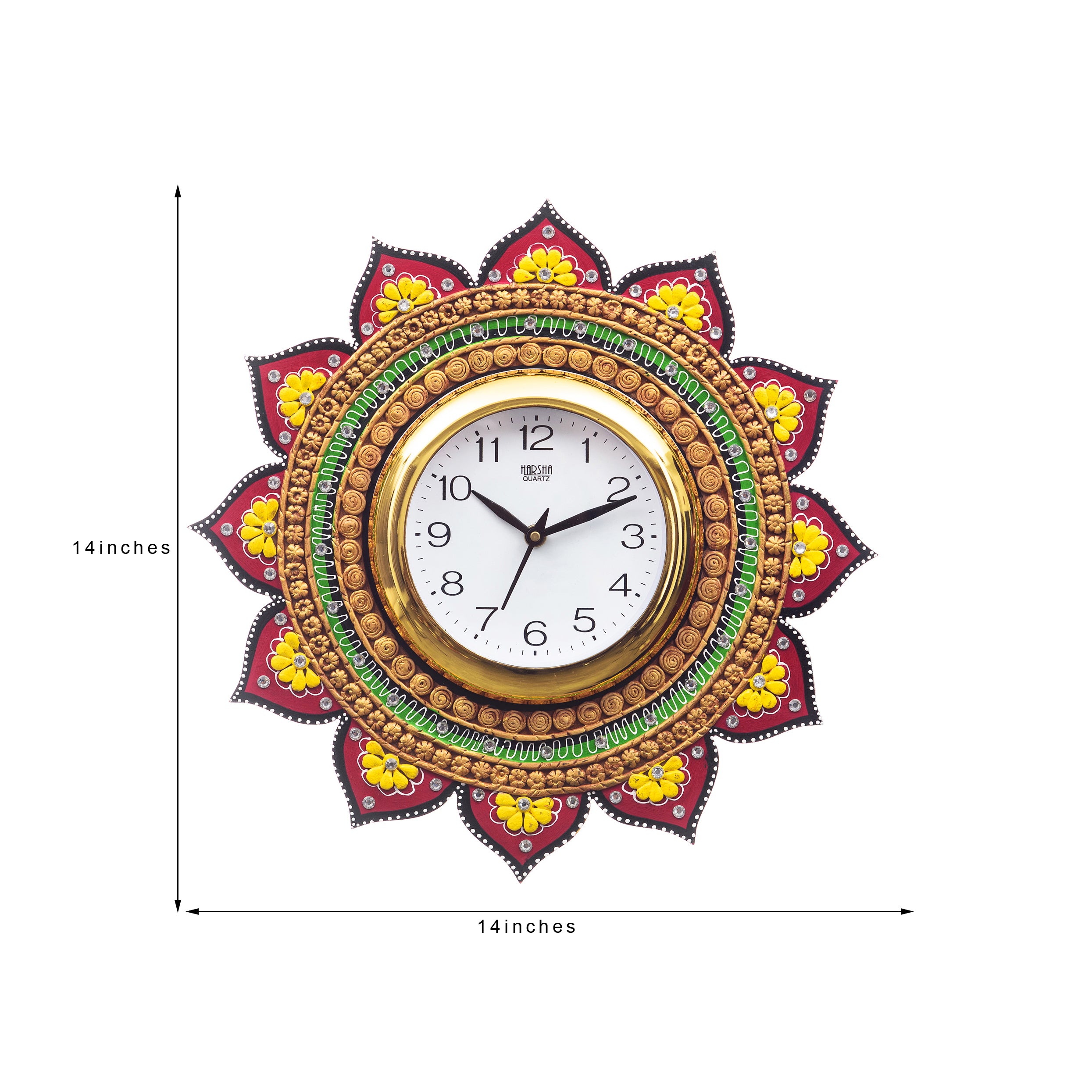 Handicraft Lord Ganesha Analog Wall Clock (Yellow & Green, With Glass) 2