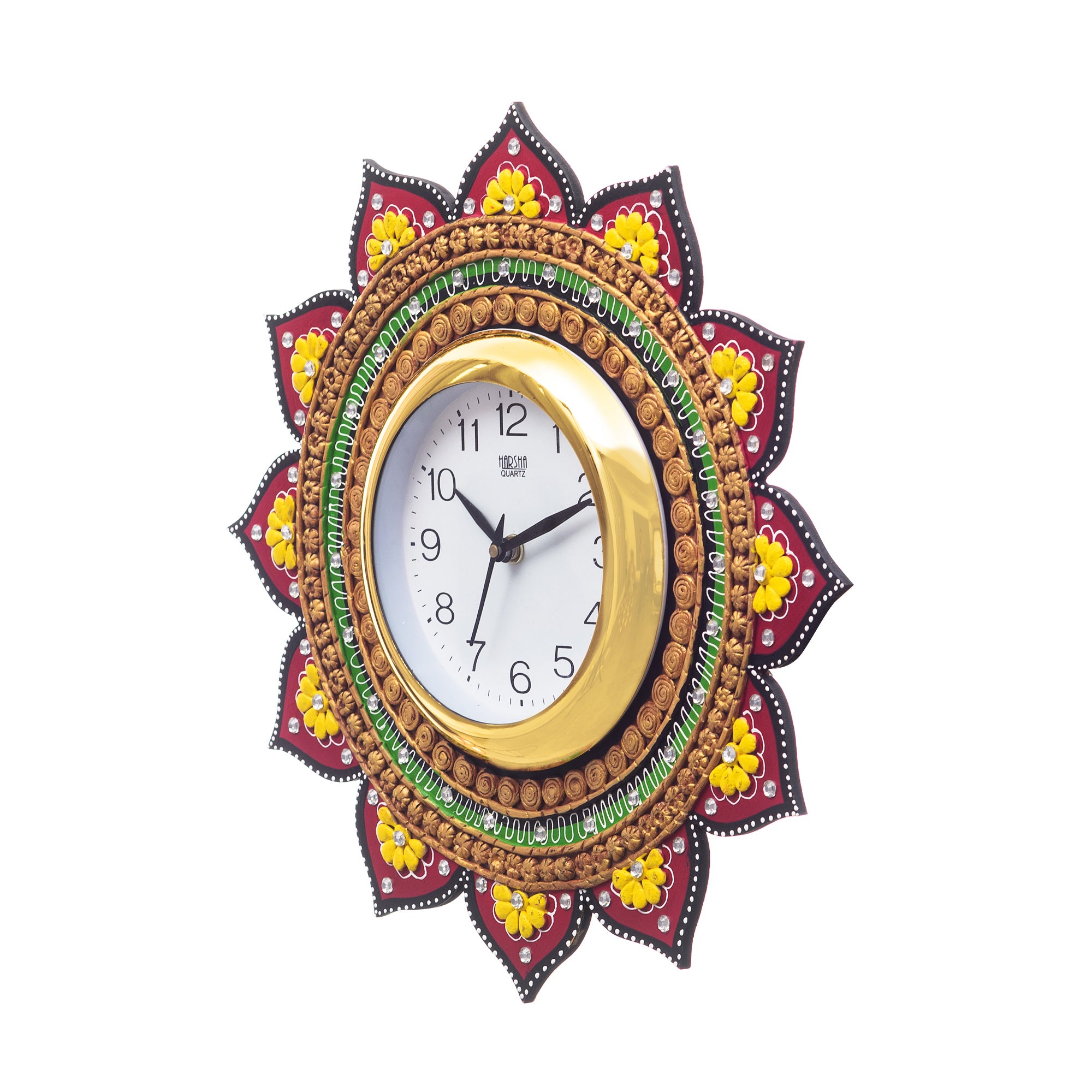 Handicraft Lord Ganesha Analog Wall Clock (Yellow & Green, With Glass) 3