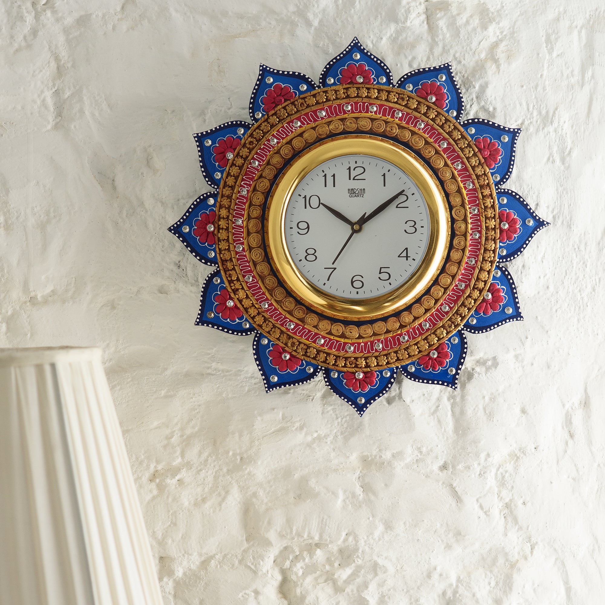 Analog Wall Clock (Gold & Blue, With Glass) 1