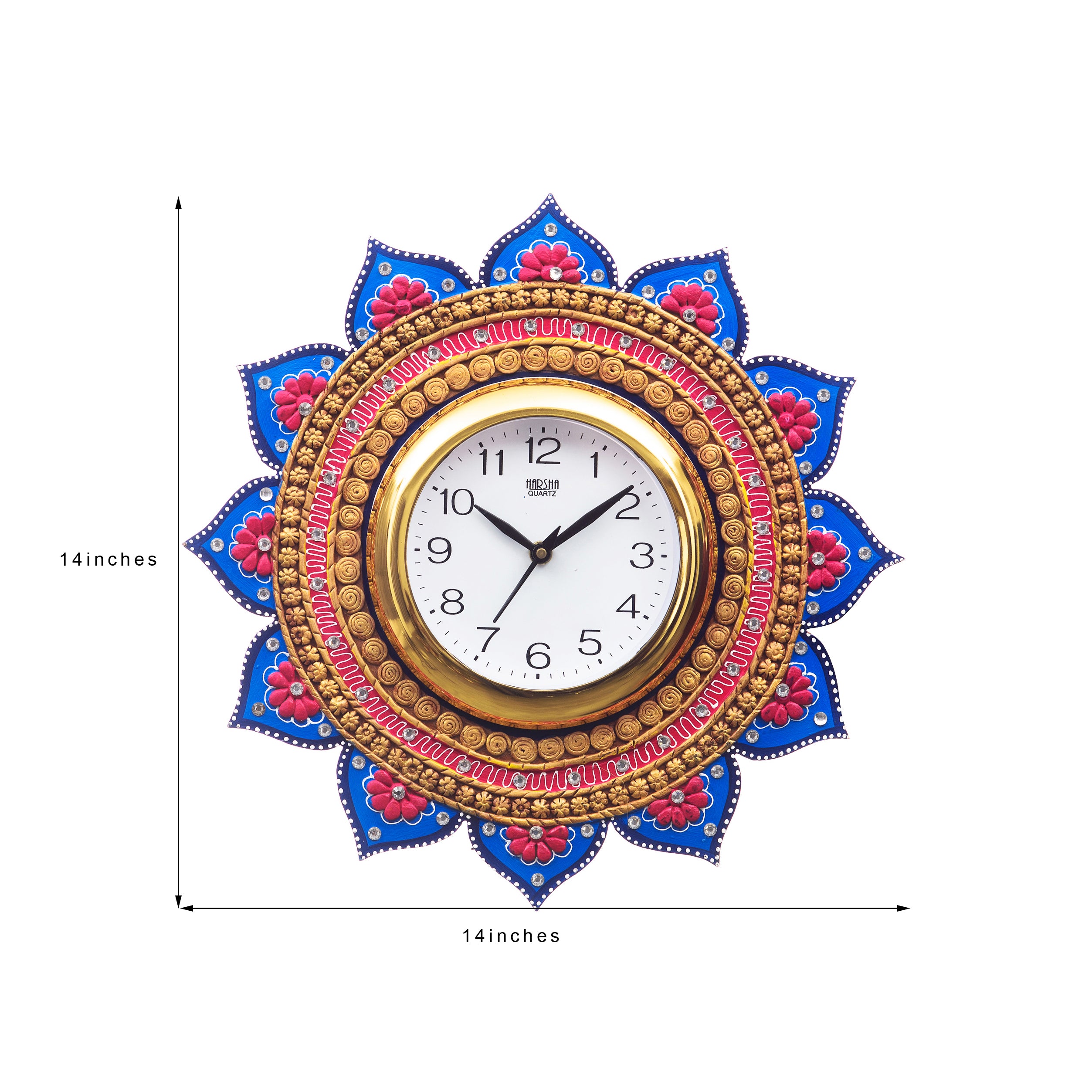 Analog Wall Clock (Gold & Blue, With Glass) 2