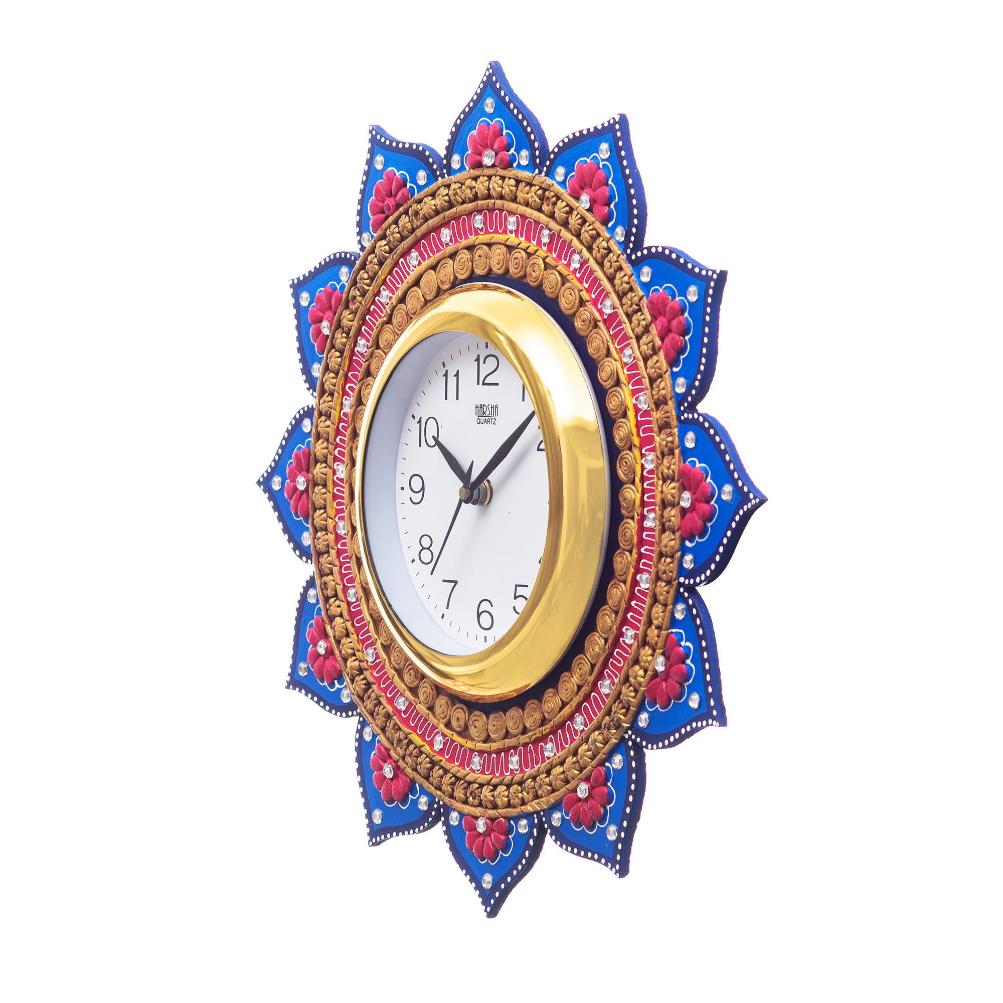 Analog Wall Clock (Gold & Blue, With Glass) 3
