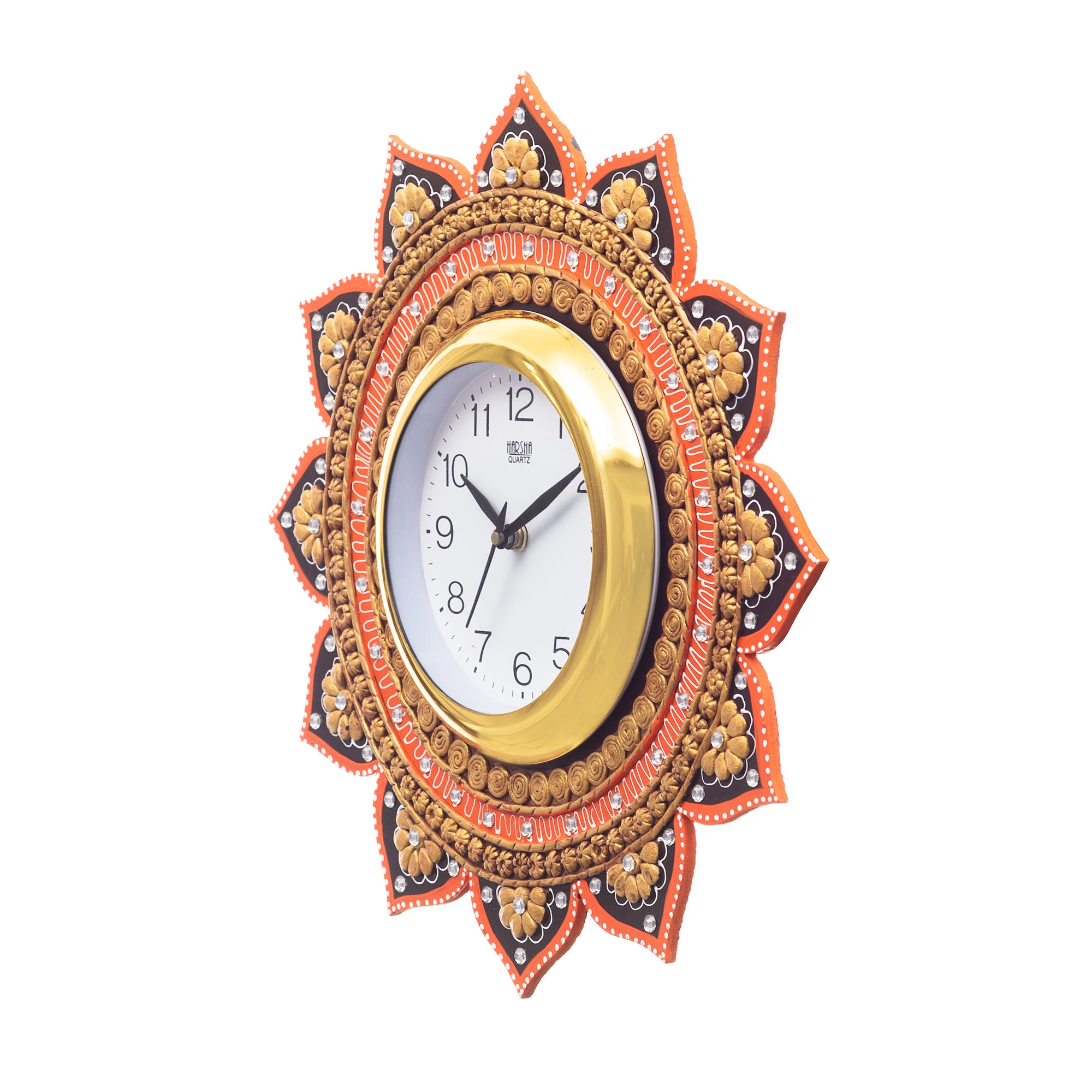 Analog Wall Clock (Orange & Gold, With Glass) 3