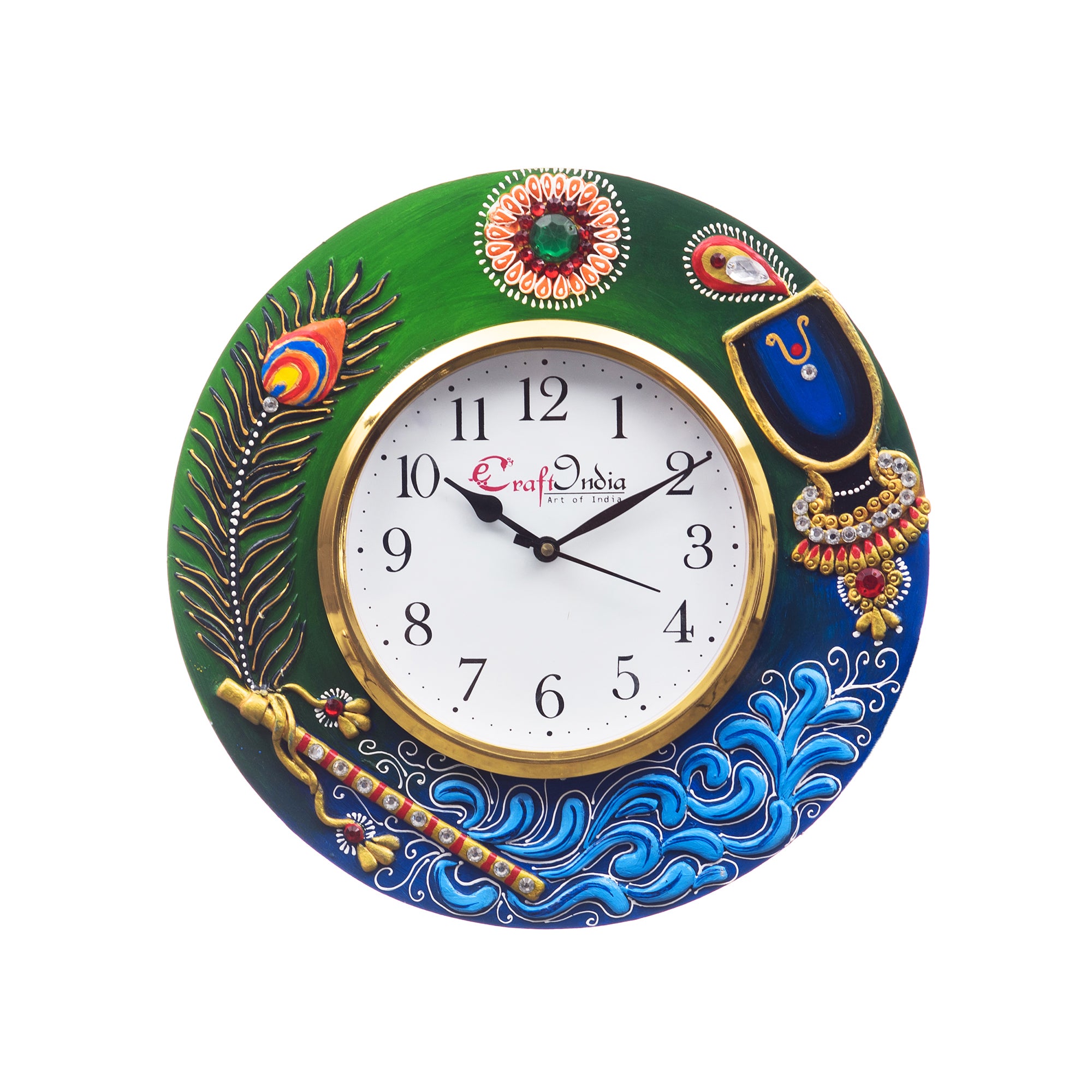 Green & Blue Paper-Mache Handcrafted Ethnic Designer Wall Clock
