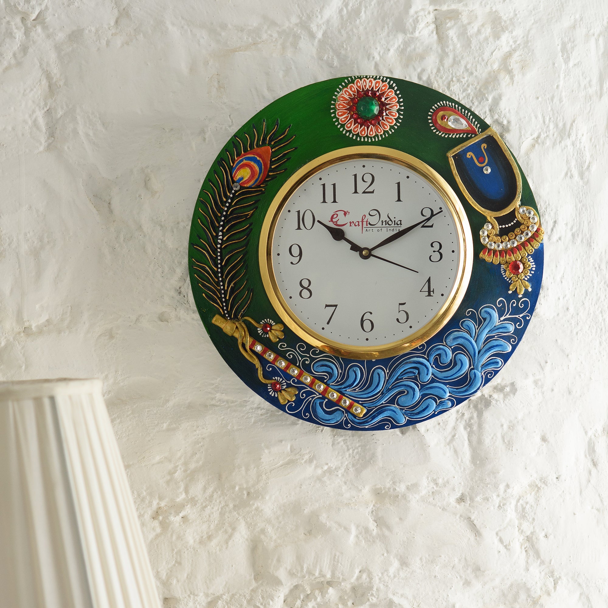 Green & Blue Paper-Mache Handcrafted Ethnic Designer Wall Clock 1