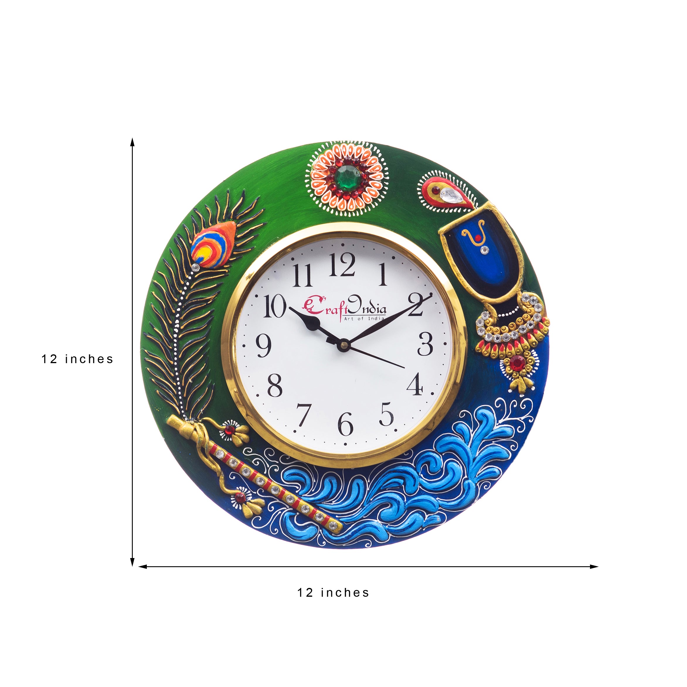 Green & Blue Paper-Mache Handcrafted Ethnic Designer Wall Clock 2