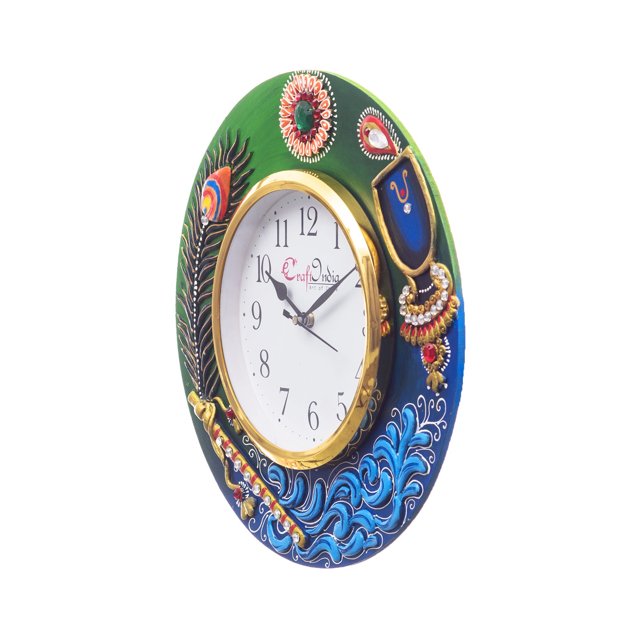 Green & Blue Paper-Mache Handcrafted Ethnic Designer Wall Clock 3