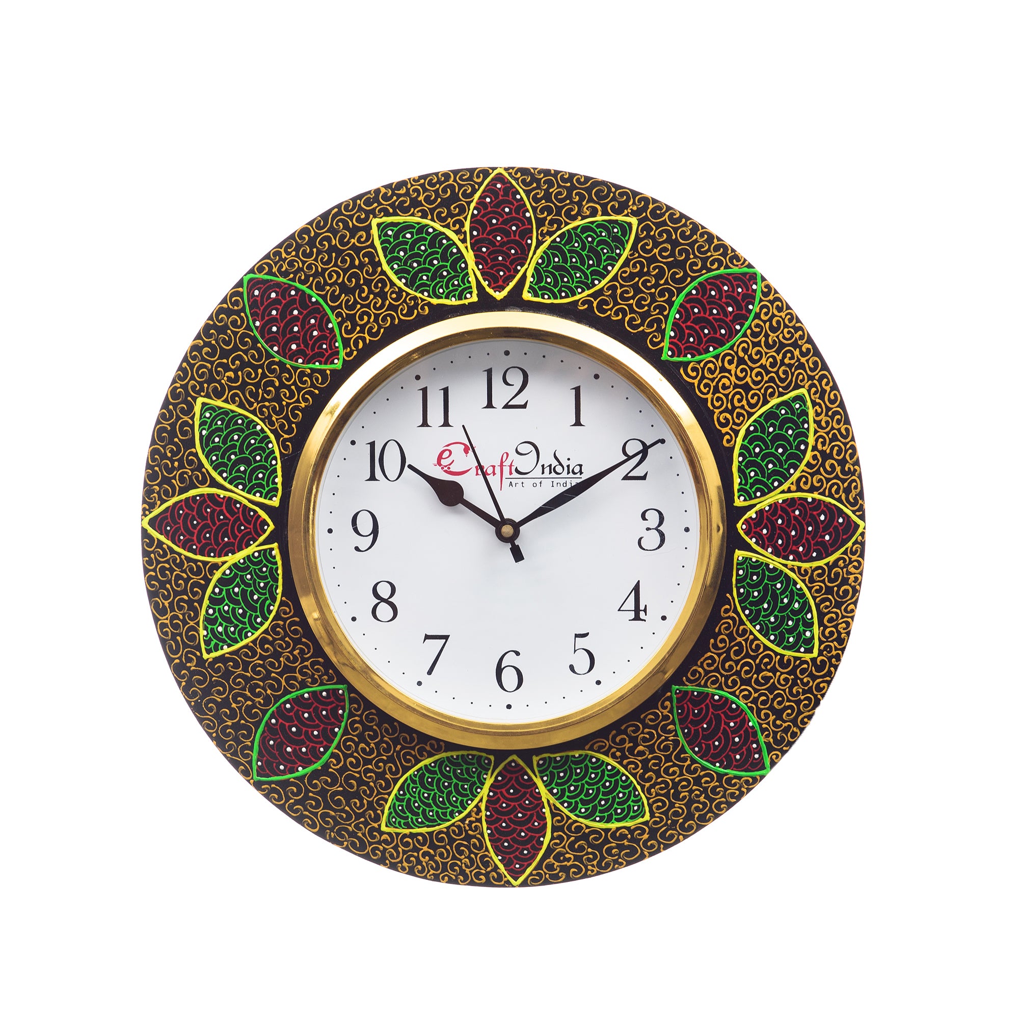 Analog Wall Clock (Red & Green, With Glass)