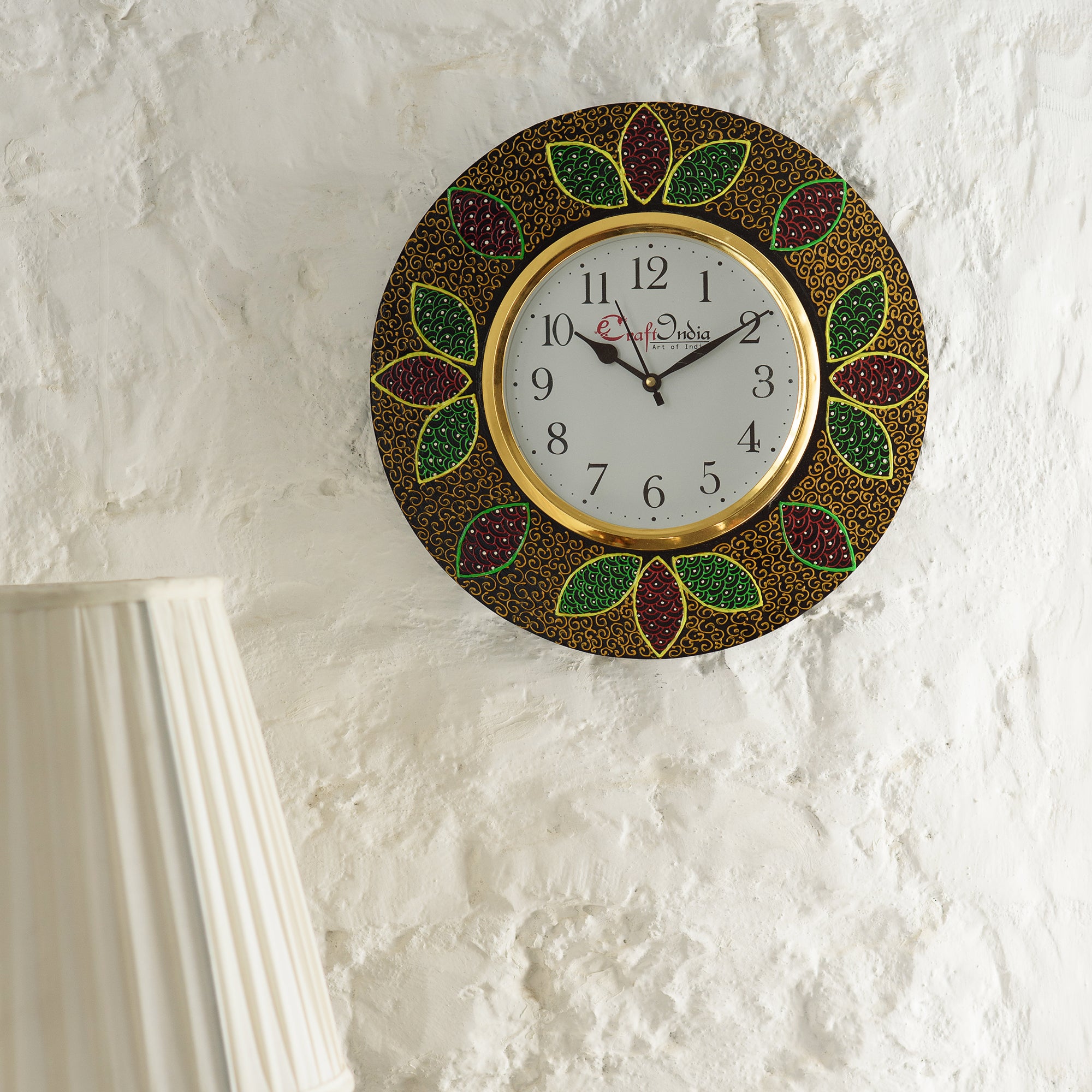 Analog Wall Clock (Red & Green, With Glass) 1