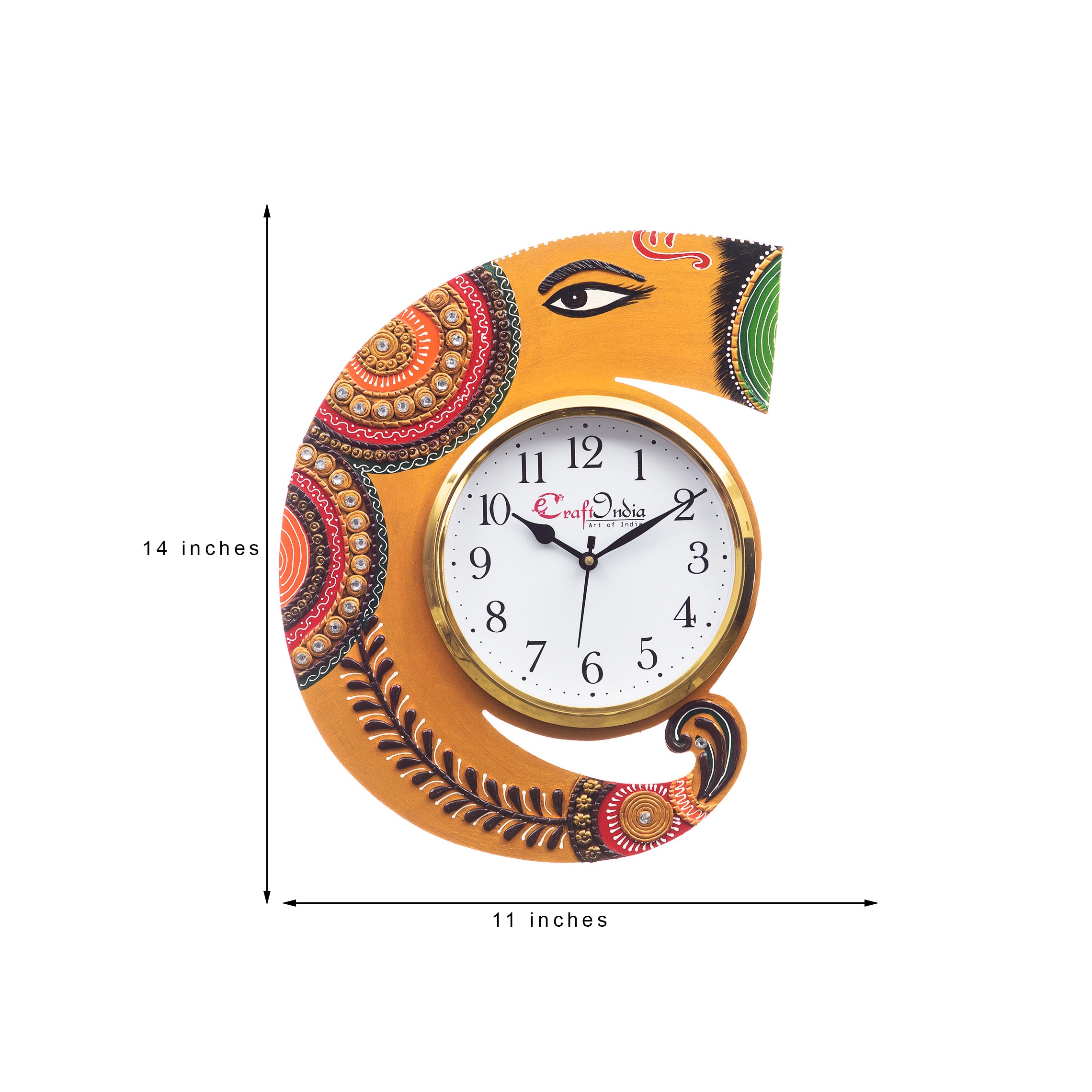 Handicraft Lord Ganesha Analog Wall Clock (Yellow & Green, With Glass) 2