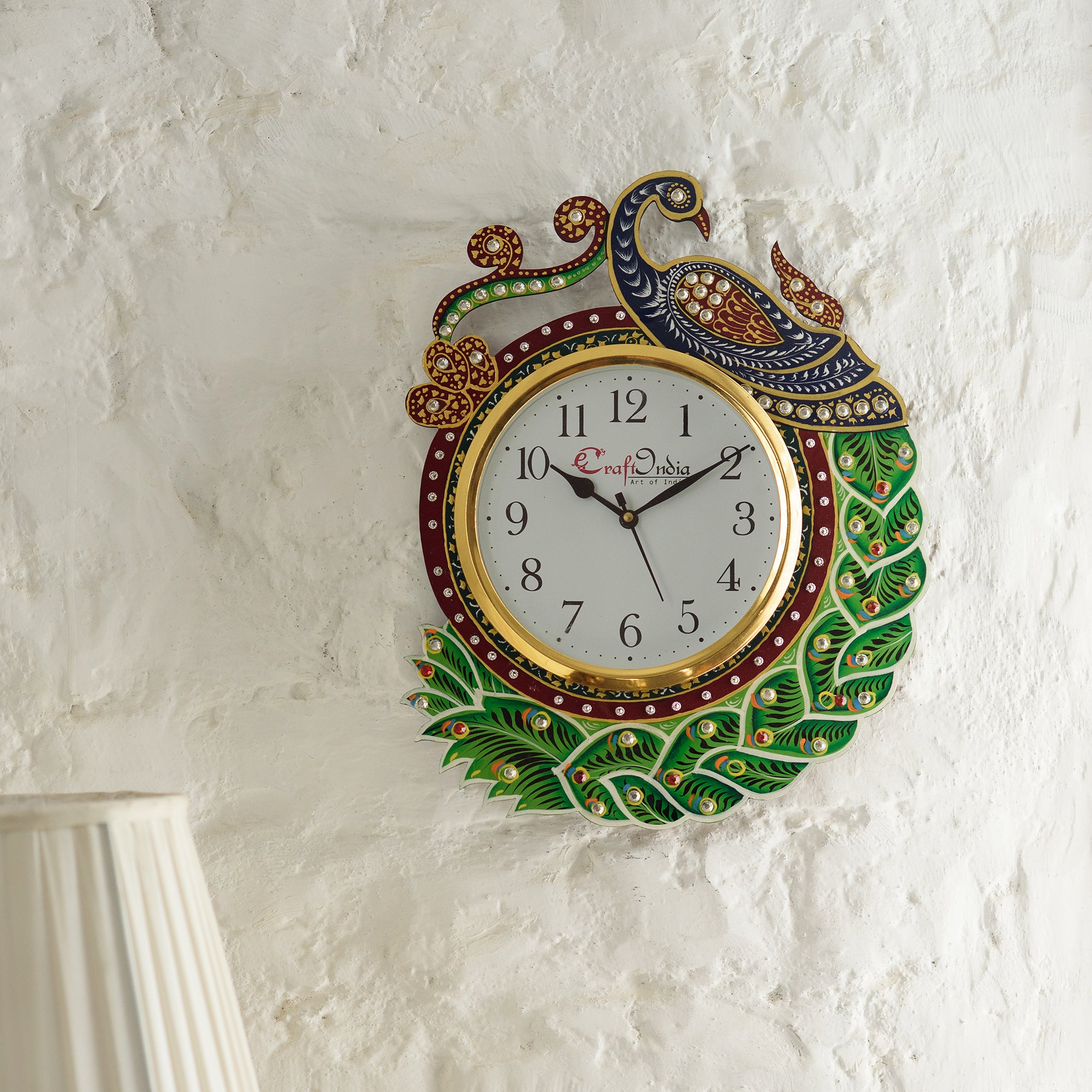 Handicraft Peacock Analog Wall Clock(Green, With Glass) 1
