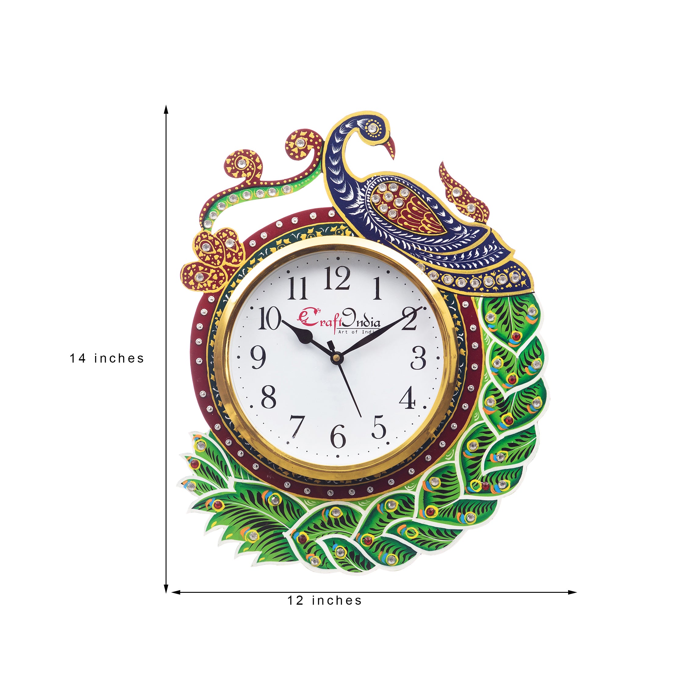 Handicraft Peacock Analog Wall Clock(Green, With Glass) 2