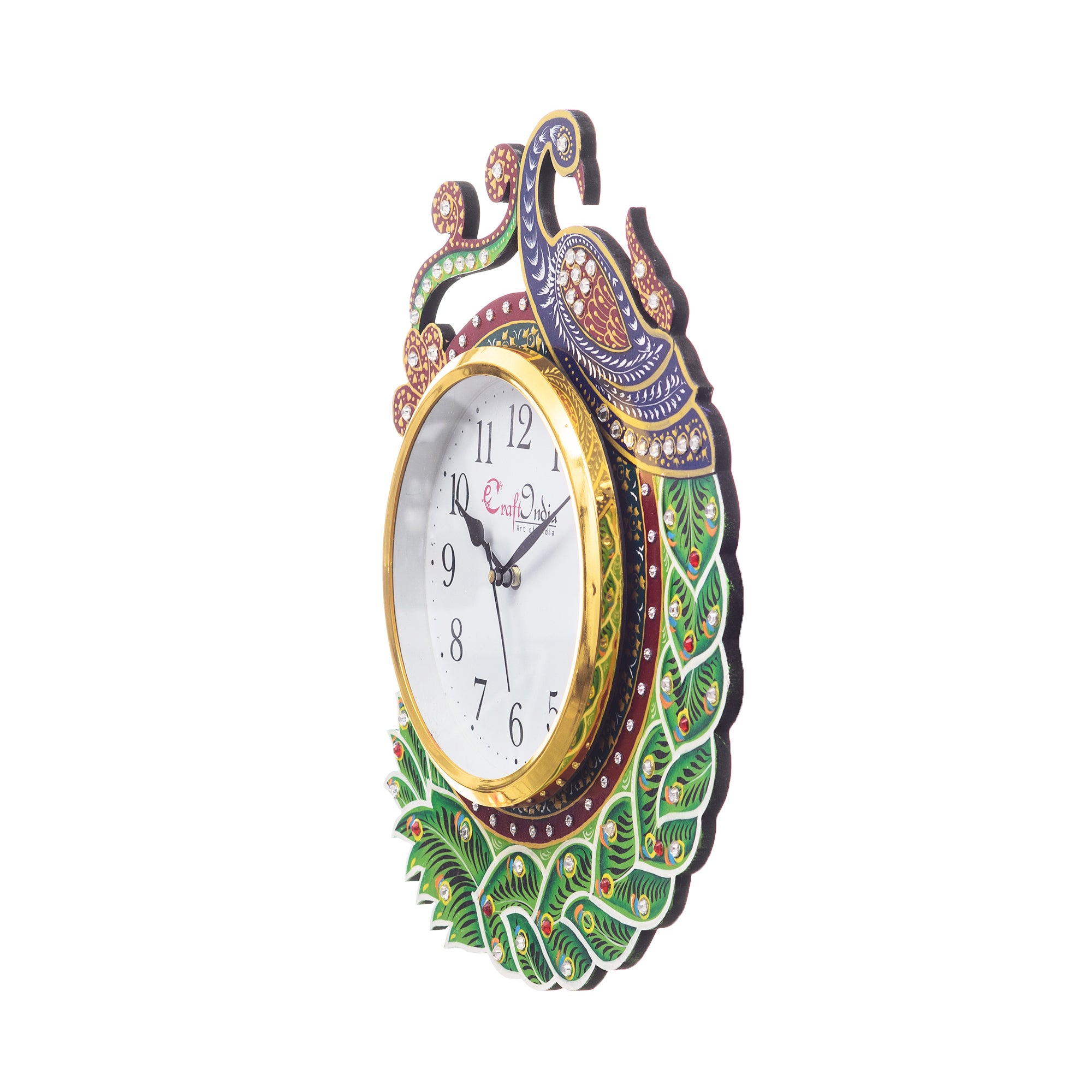Handicraft Peacock Analog Wall Clock(Green, With Glass) 3