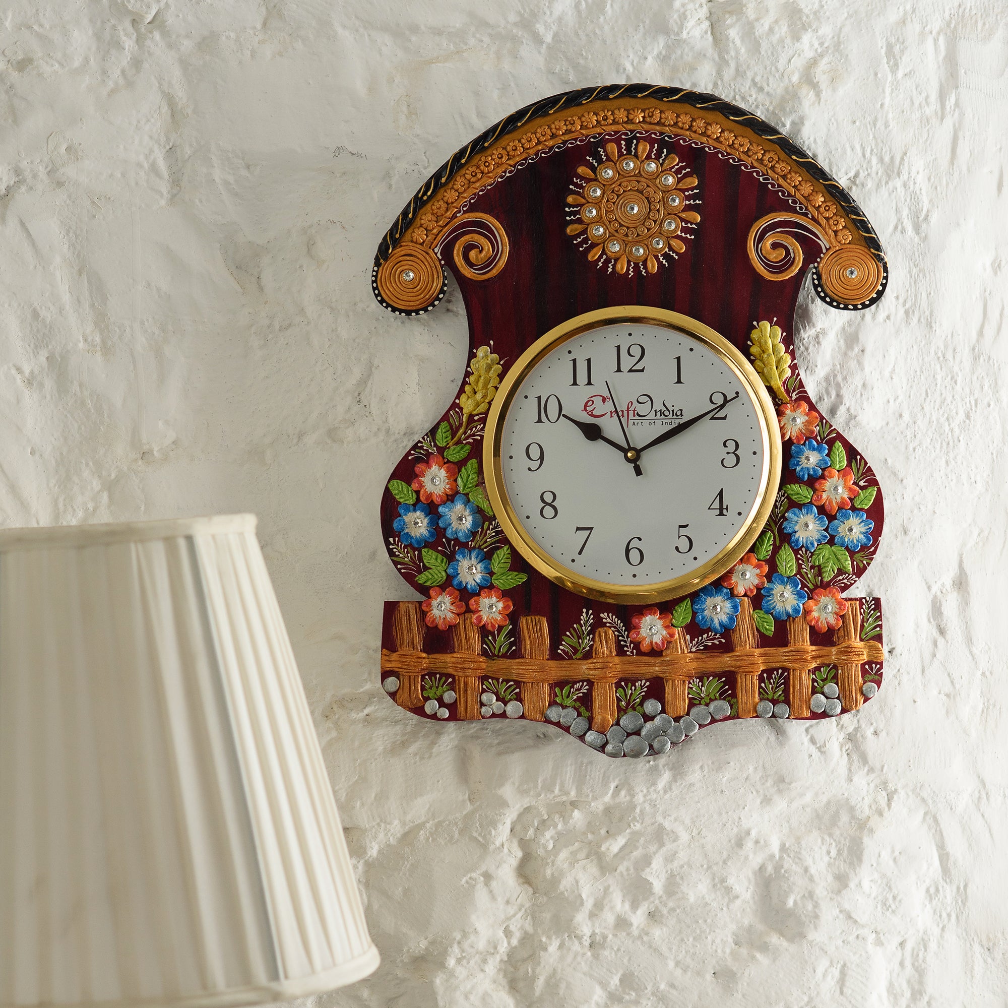 Paper Mache Handcrafted Analog Flower Pot Designer Wall Clock 1