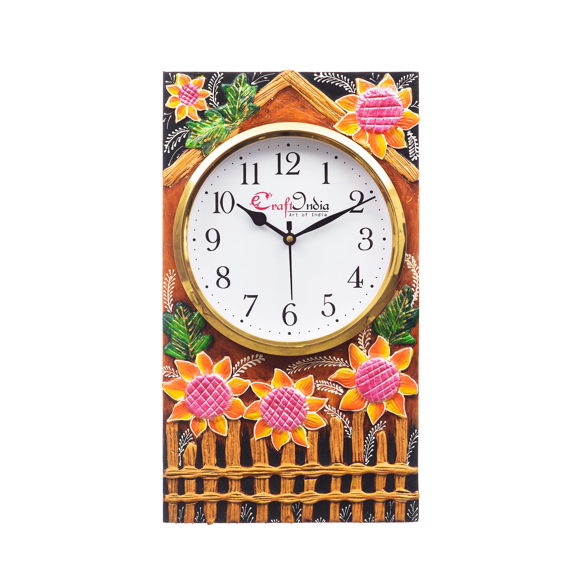 Analog Wall Clock (Pink & Yellow, With Glass)
