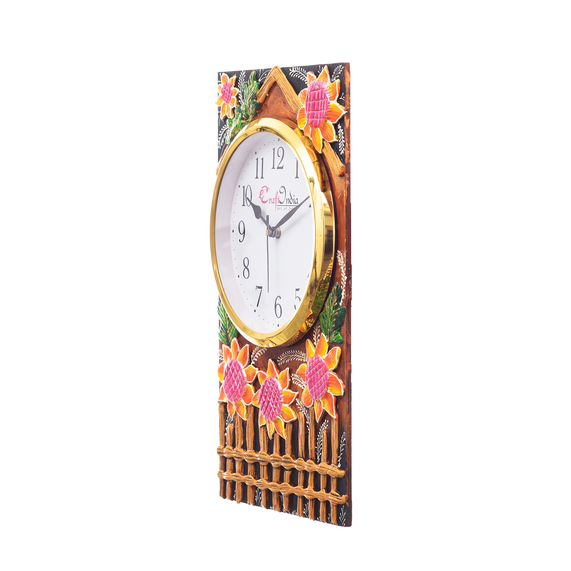 Analog Wall Clock (Pink & Yellow, With Glass) 3