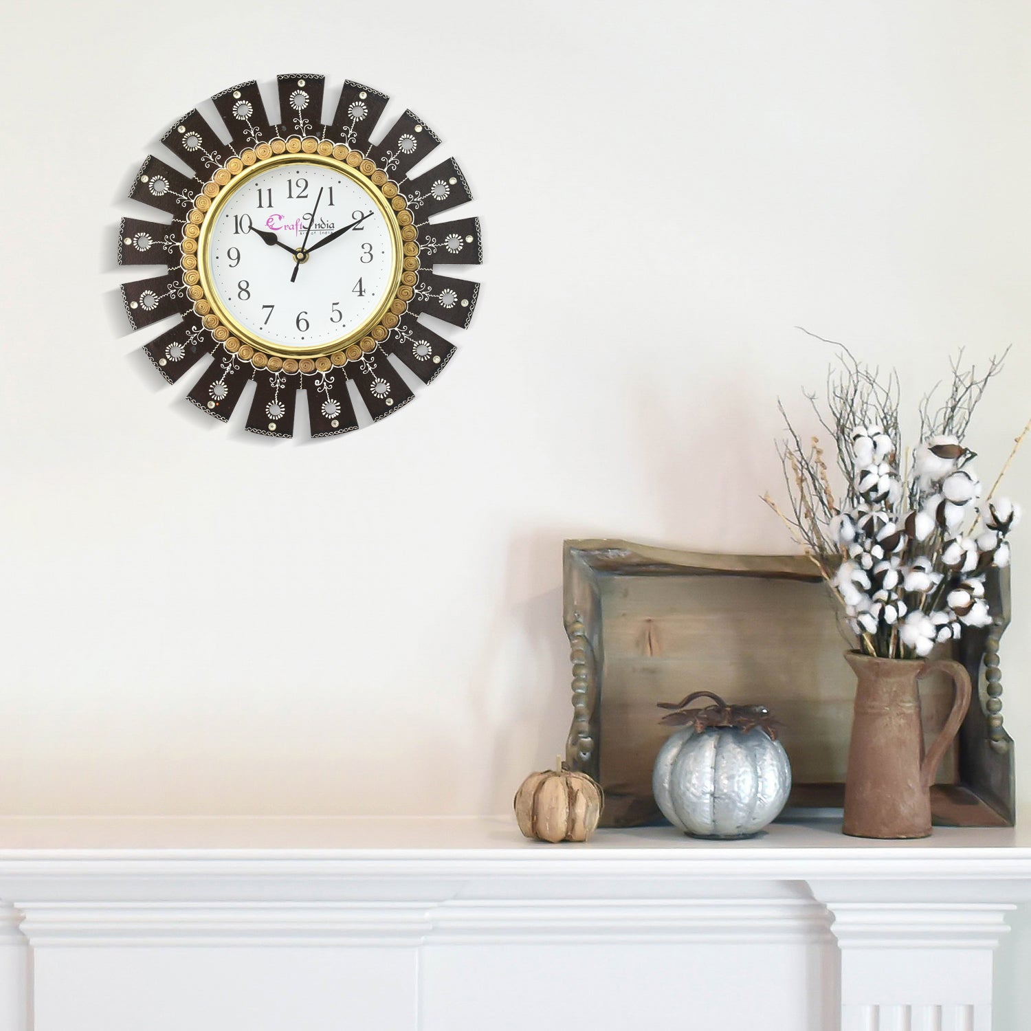 Decorative Handicrafted Paper Mache Wooden Wall Clock 1