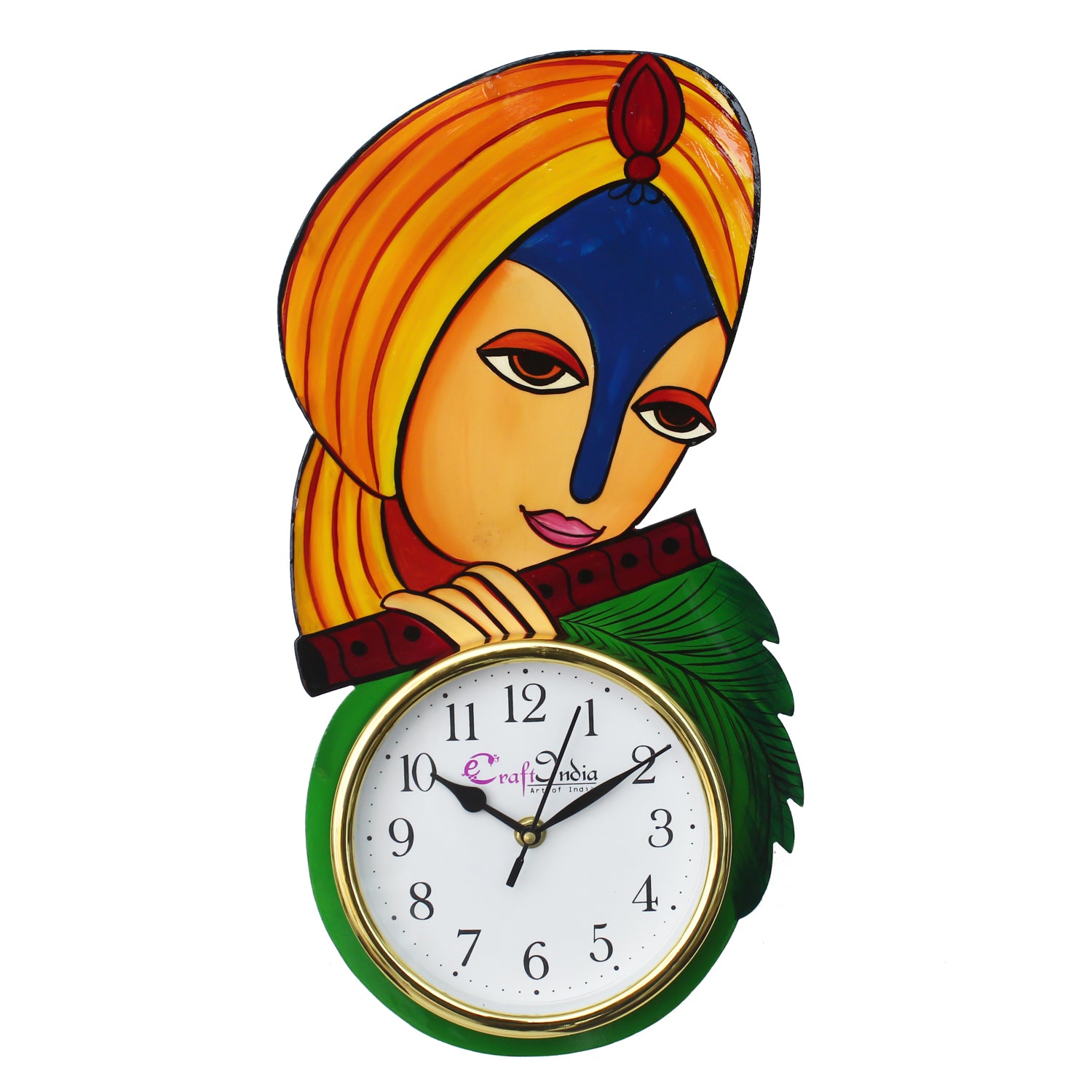 Krishna Playing Flute Handcrafted Wooden Wall Clock