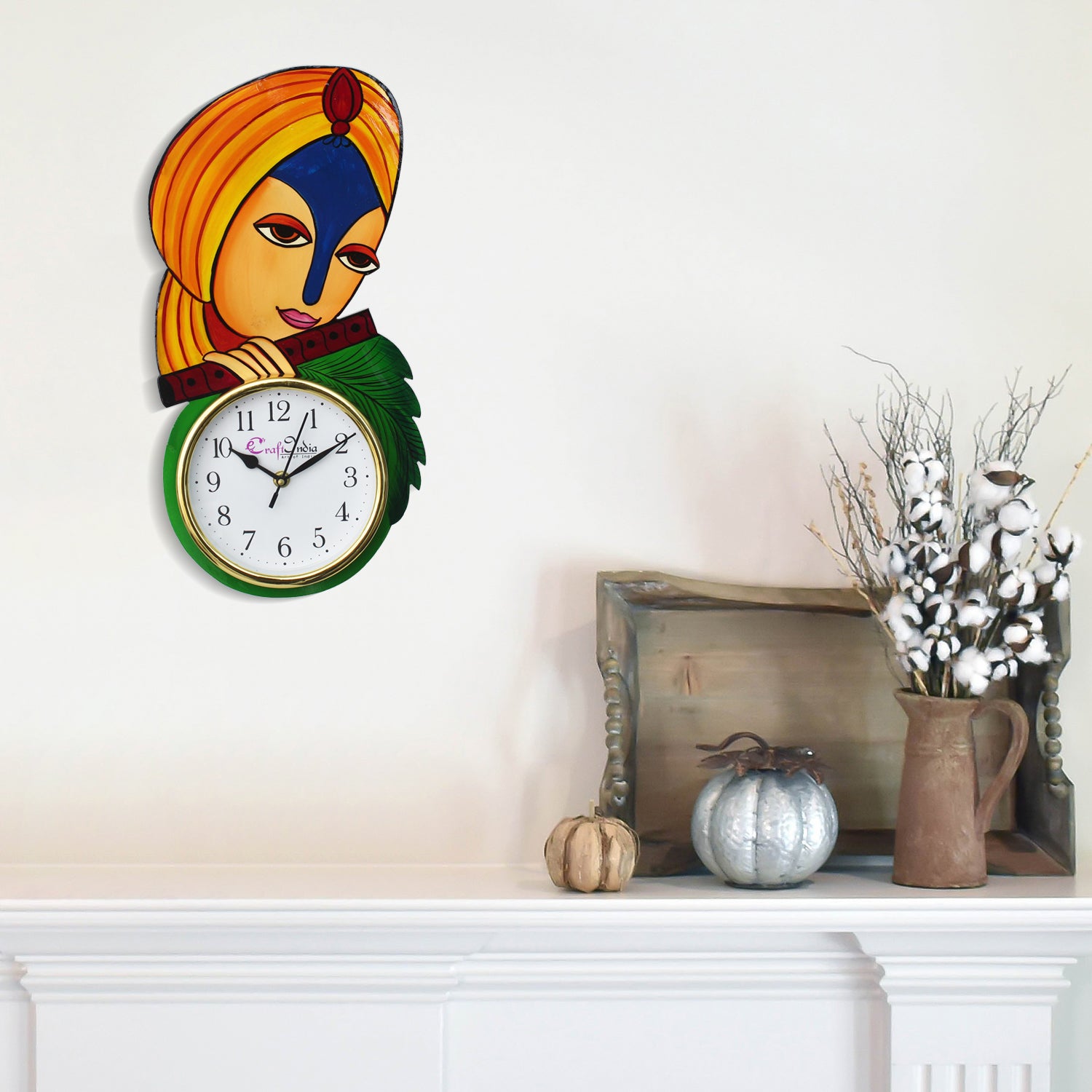 Krishna Playing Flute Handcrafted Wooden Wall Clock 1