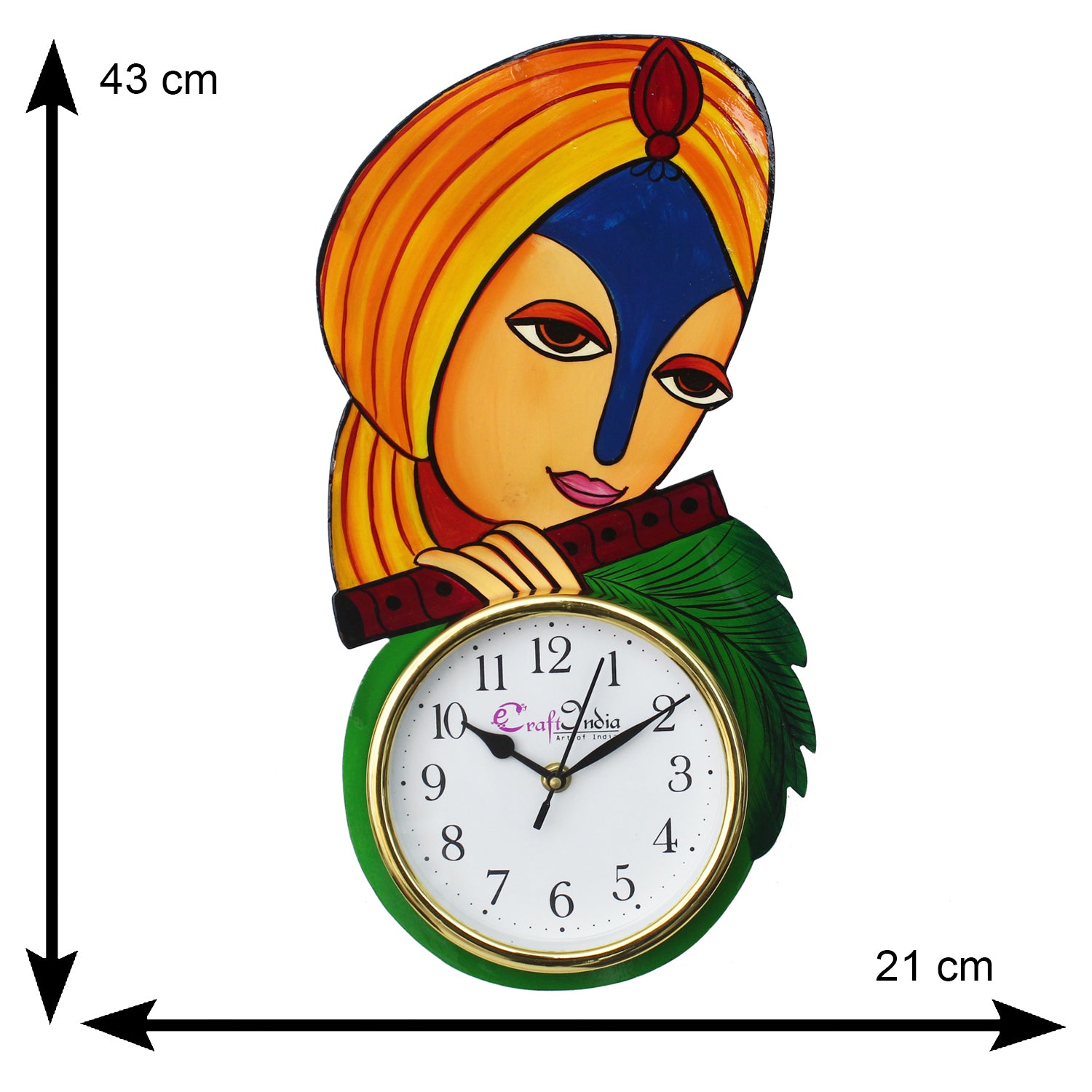 Krishna Playing Flute Handcrafted Wooden Wall Clock 2