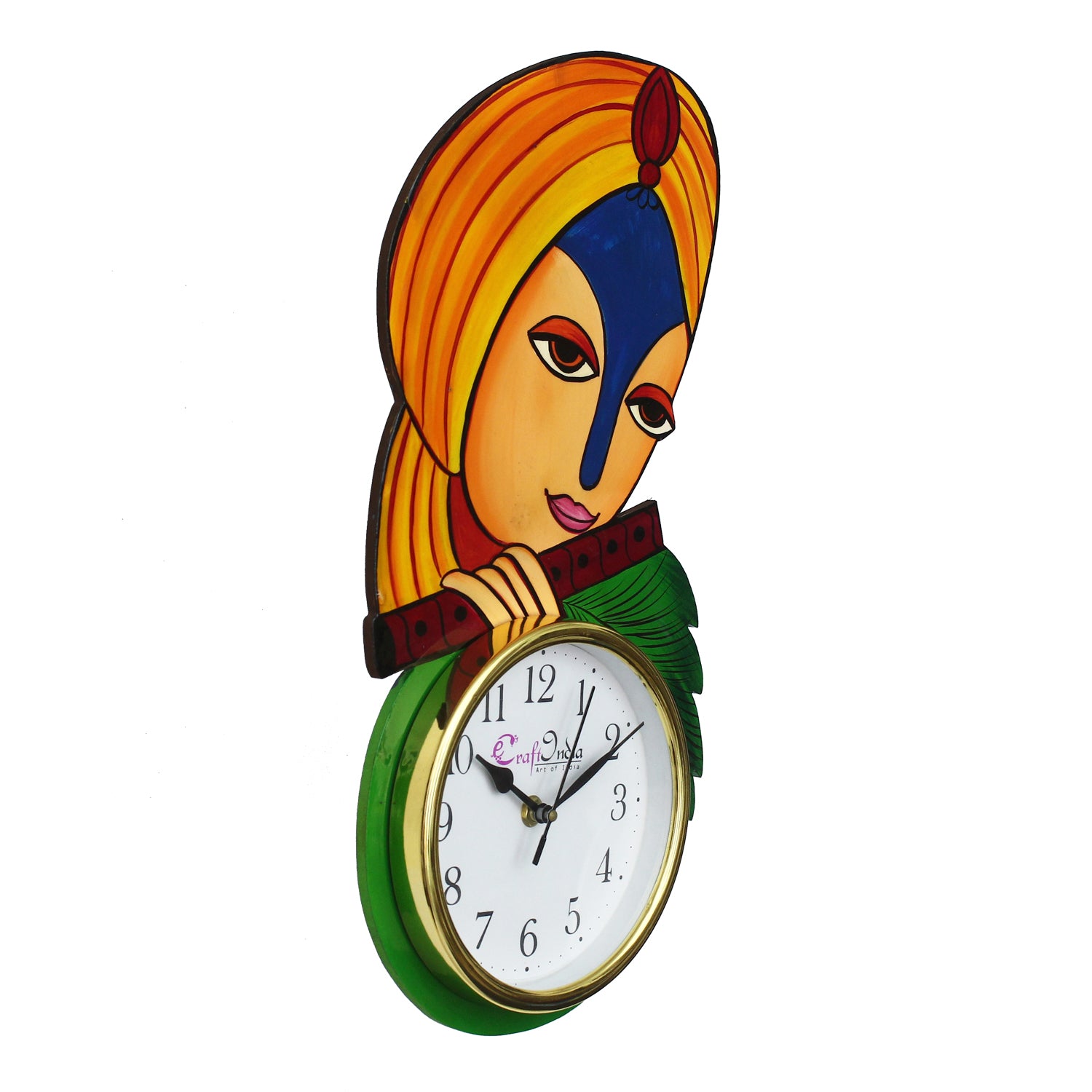 Krishna Playing Flute Handcrafted Wooden Wall Clock 3