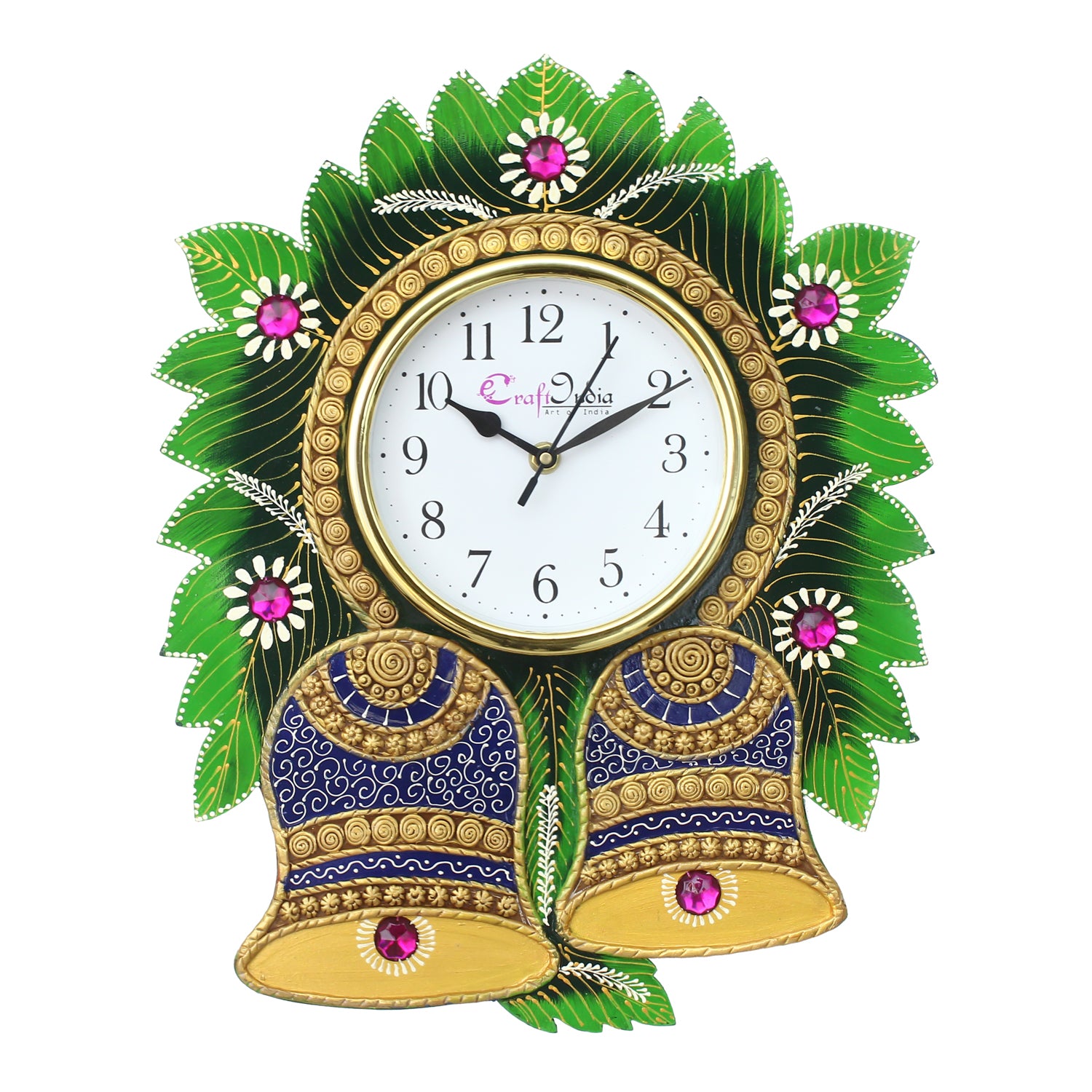 Floral Bell Design Handicrafted Paper Mache Wooden Wall Clock