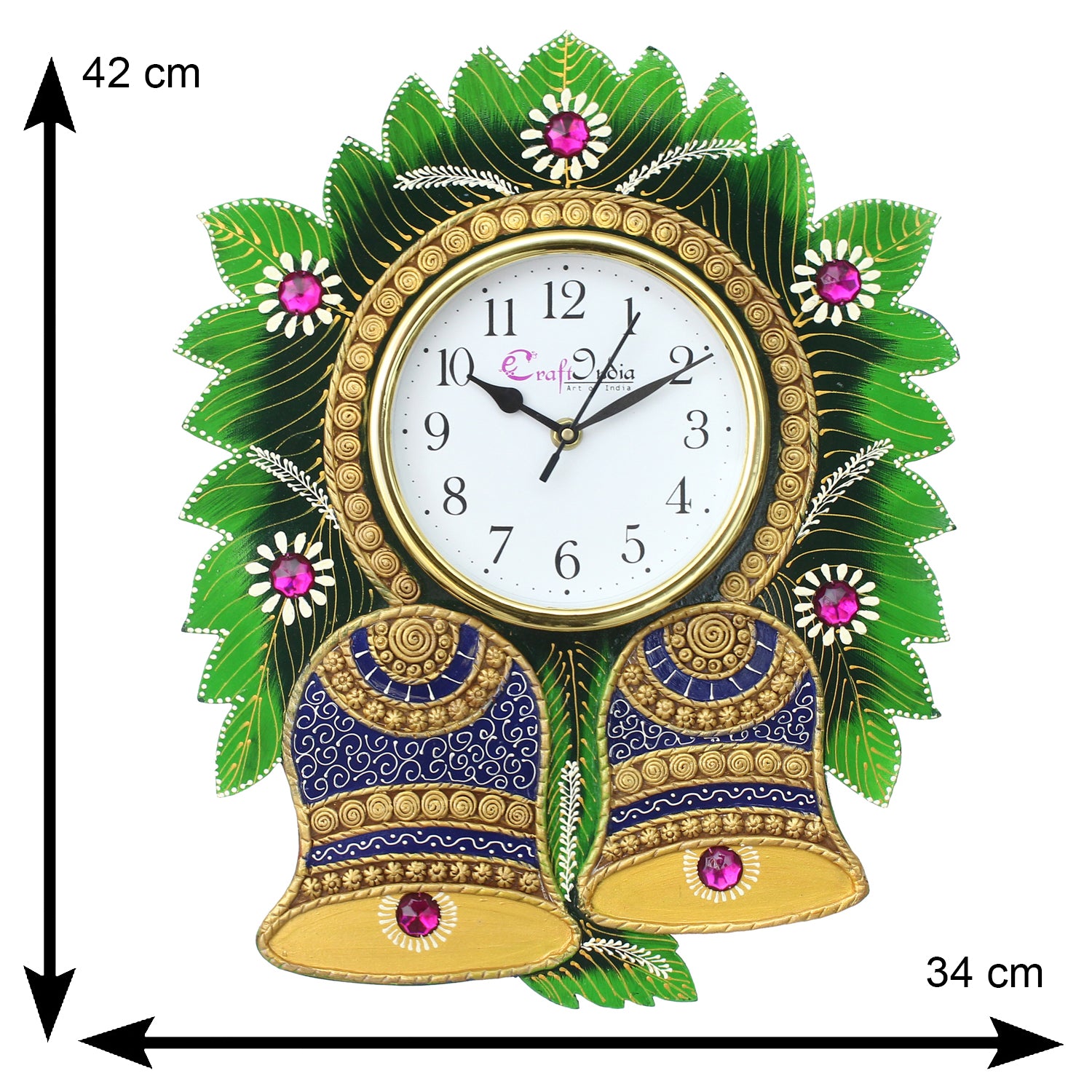 Floral Bell Design Handicrafted Paper Mache Wooden Wall Clock 2