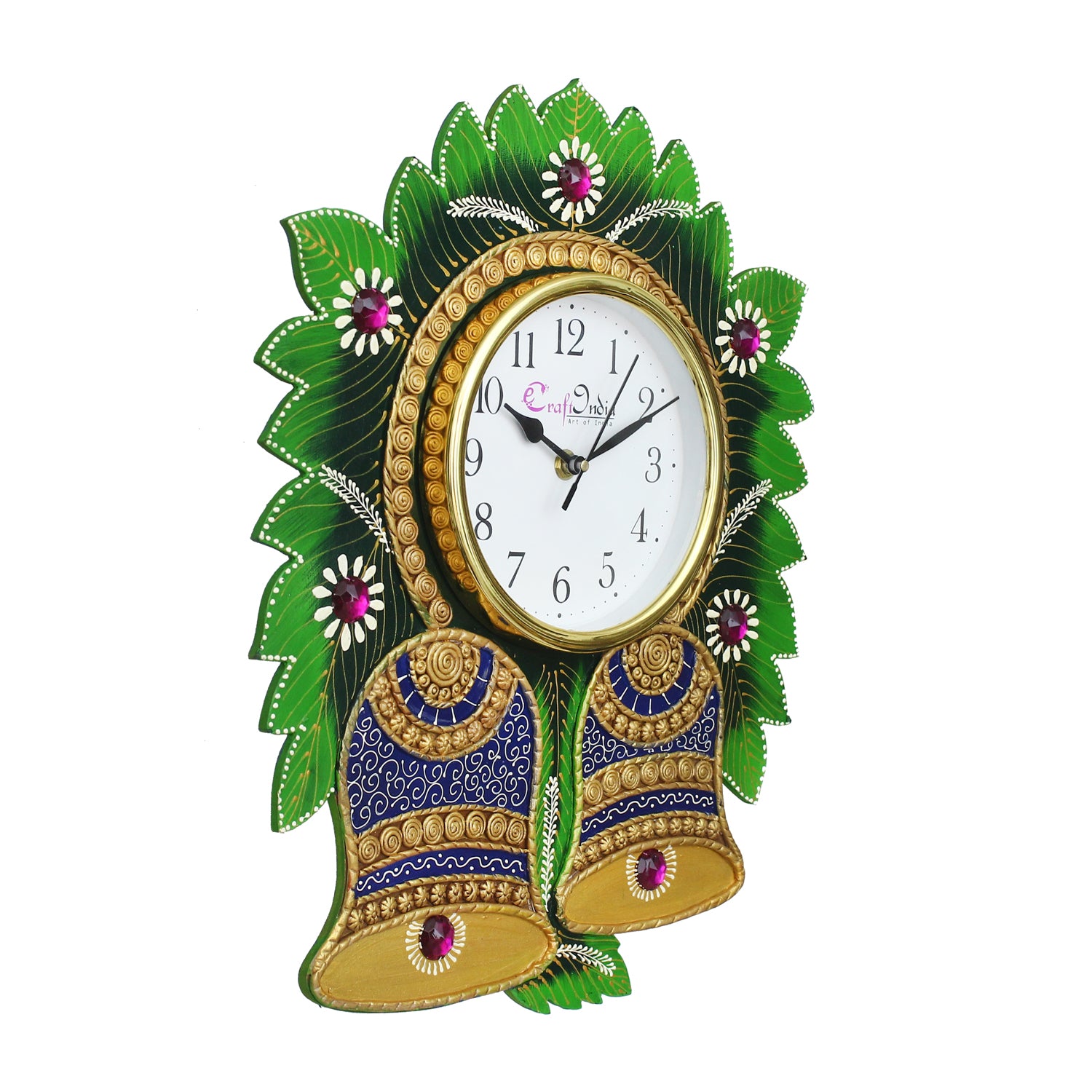 Floral Bell Design Handicrafted Paper Mache Wooden Wall Clock 4