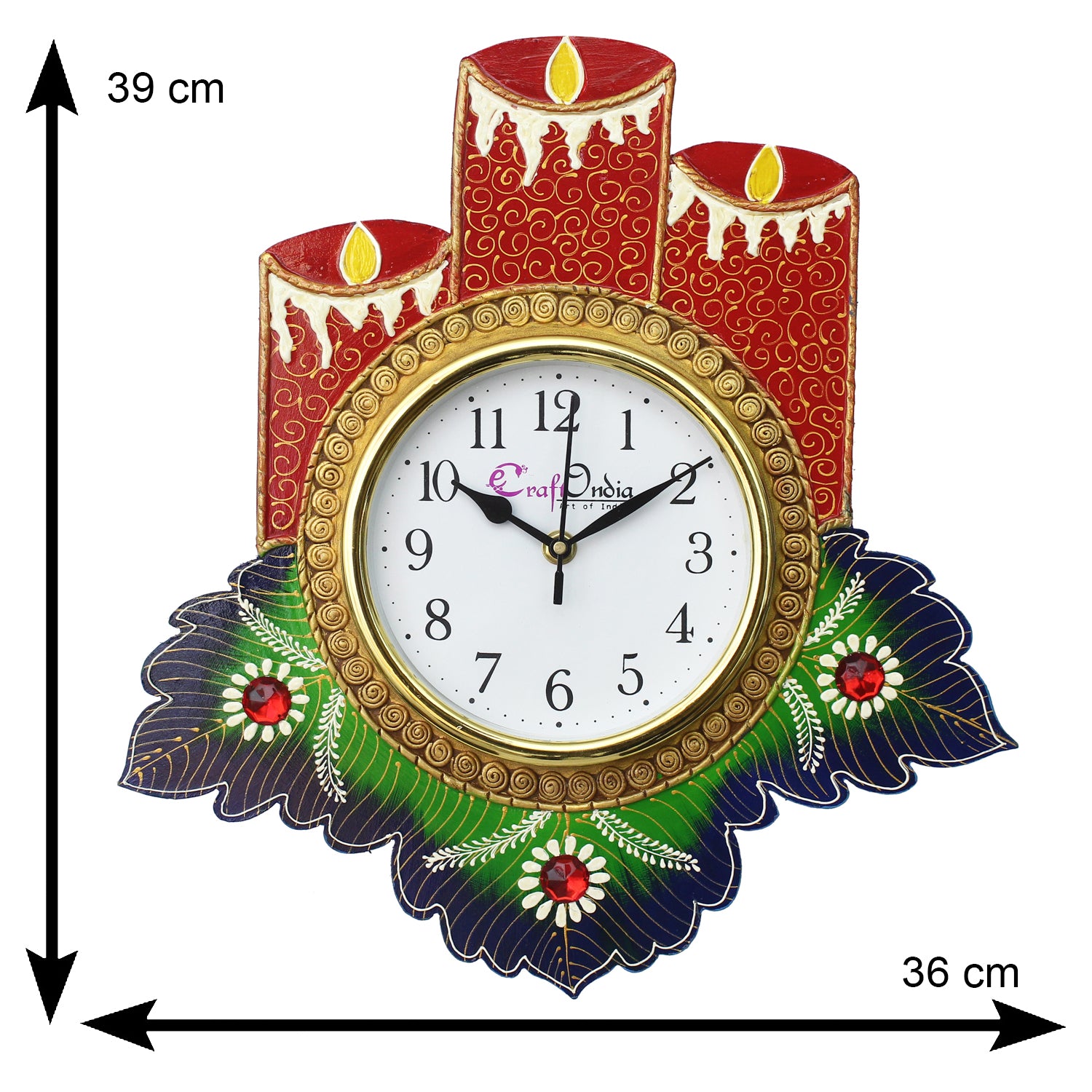 Floral Candle Design Handcrafted Wooden Wall Clock 2