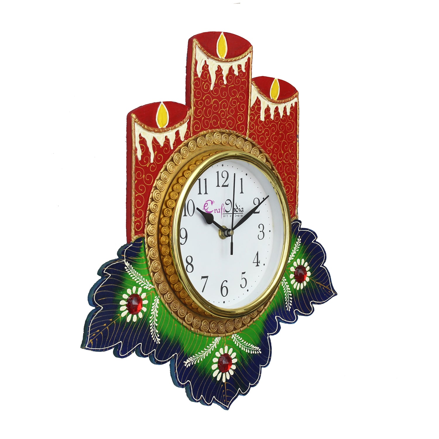 Floral Candle Design Handcrafted Wooden Wall Clock 3