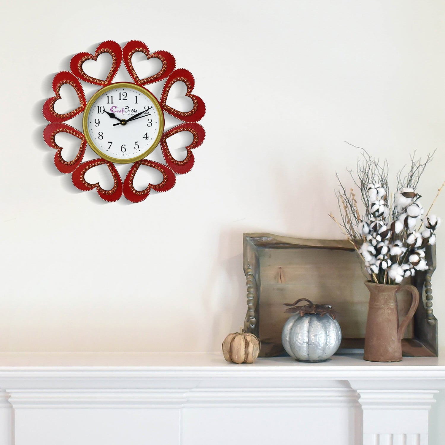 Heart Shape Design Handcrafted Wooden Wall Clock 1