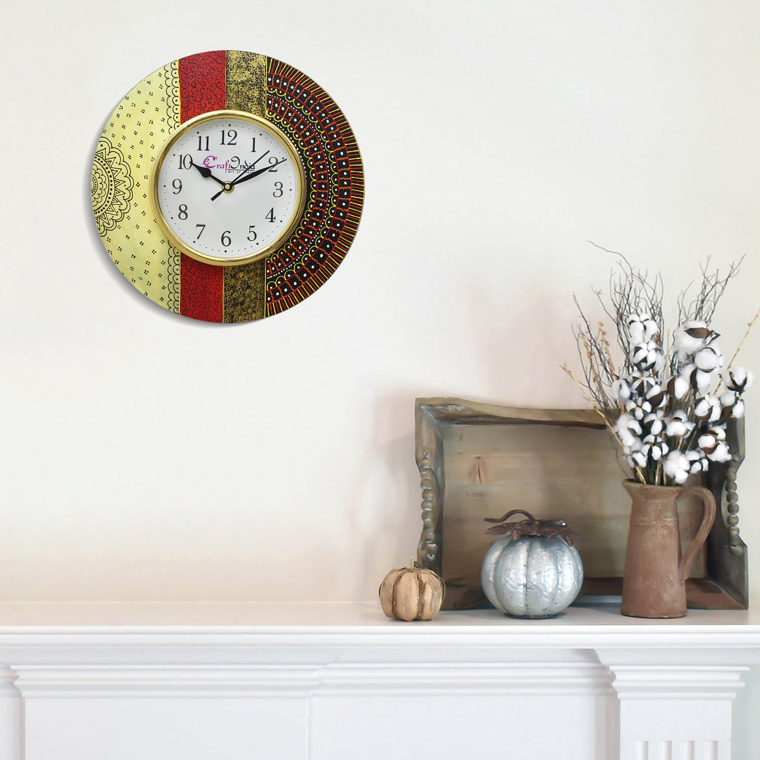 Handcrafted Antique Design Papier-Mache Wooden Wall Clock 1