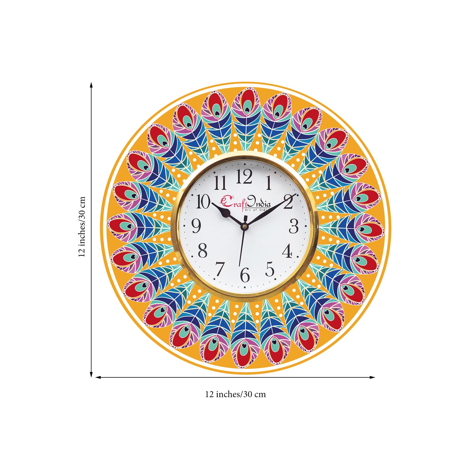Ethnic Feather Design Wooden Colorful Round Wall Clock 2