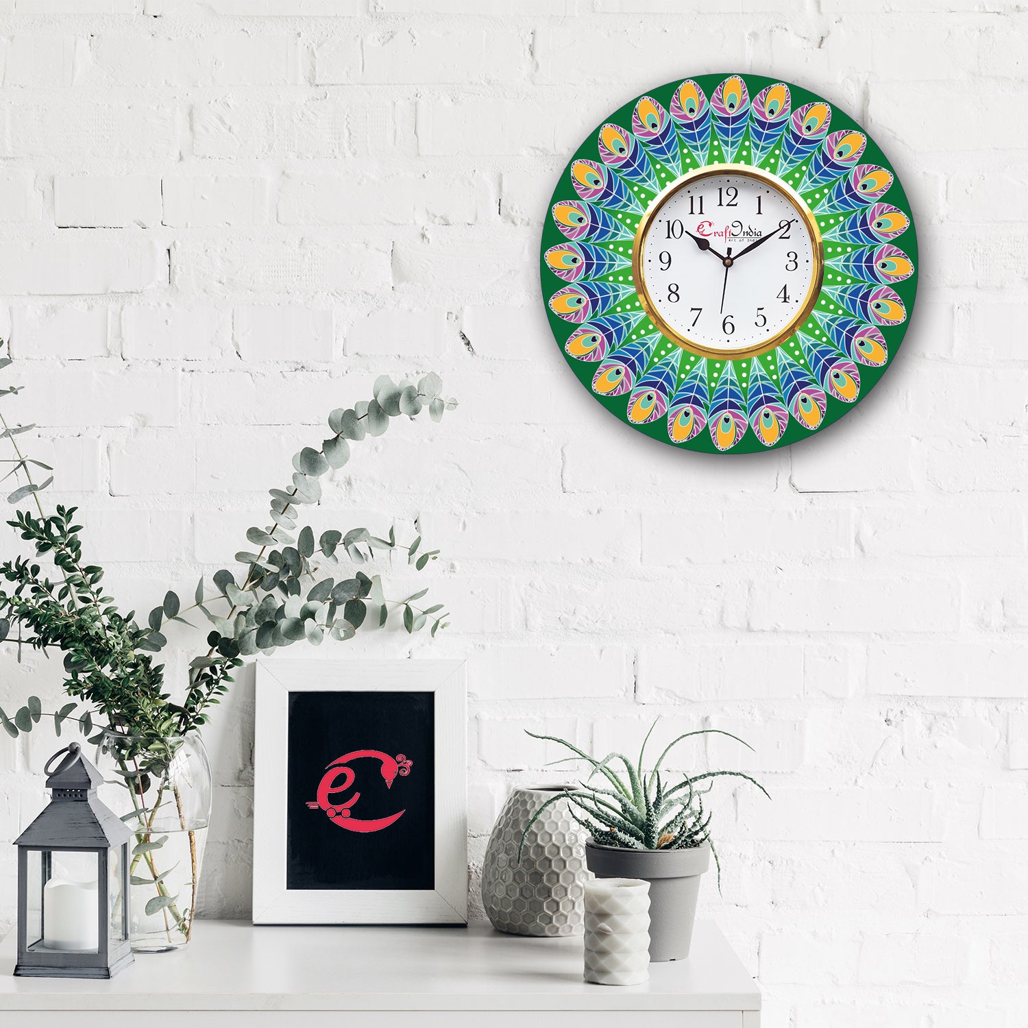 Ethnic Design Wooden Colorful Round Wall Clock 1