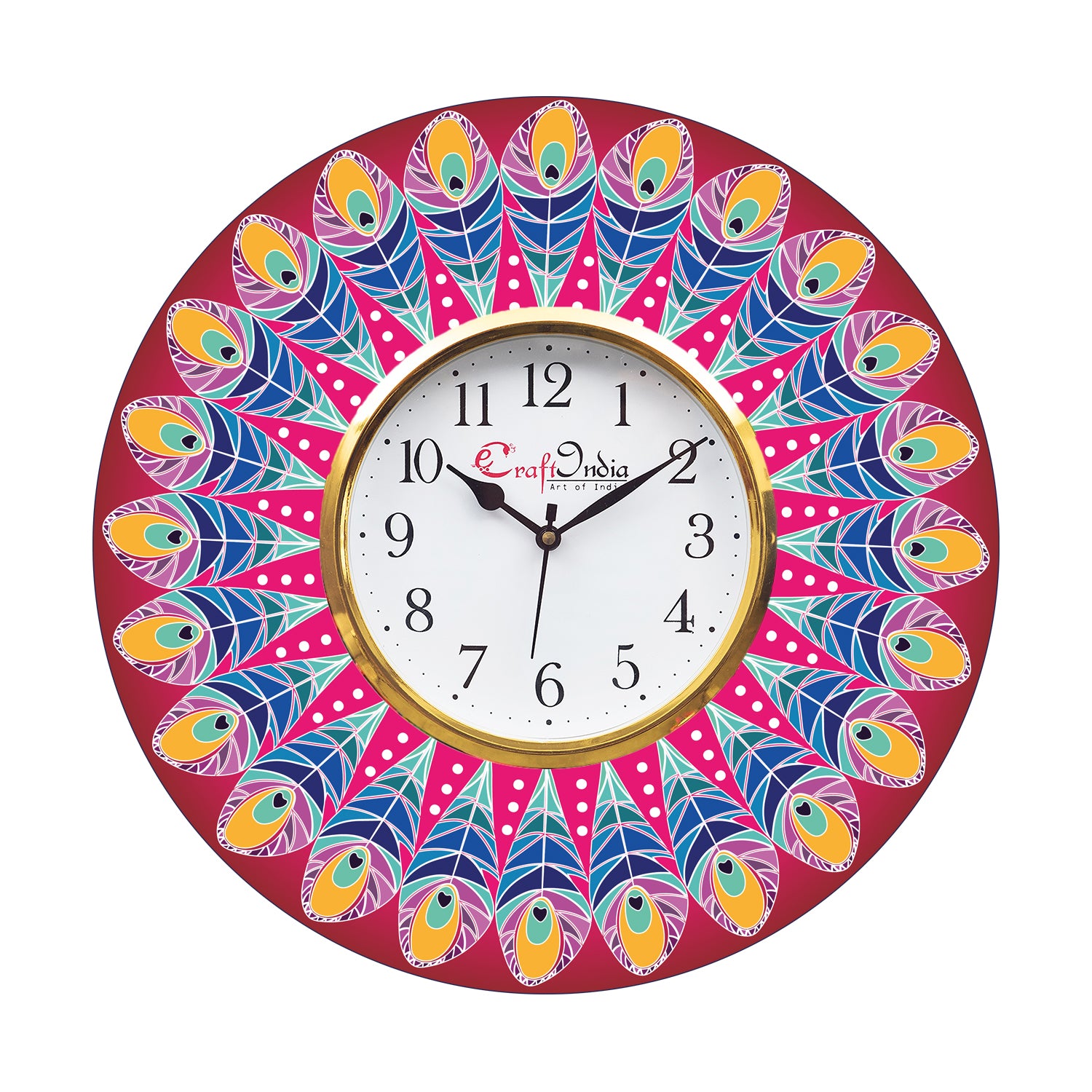 Ethnic Design Wooden Colorful Round Wall Clock