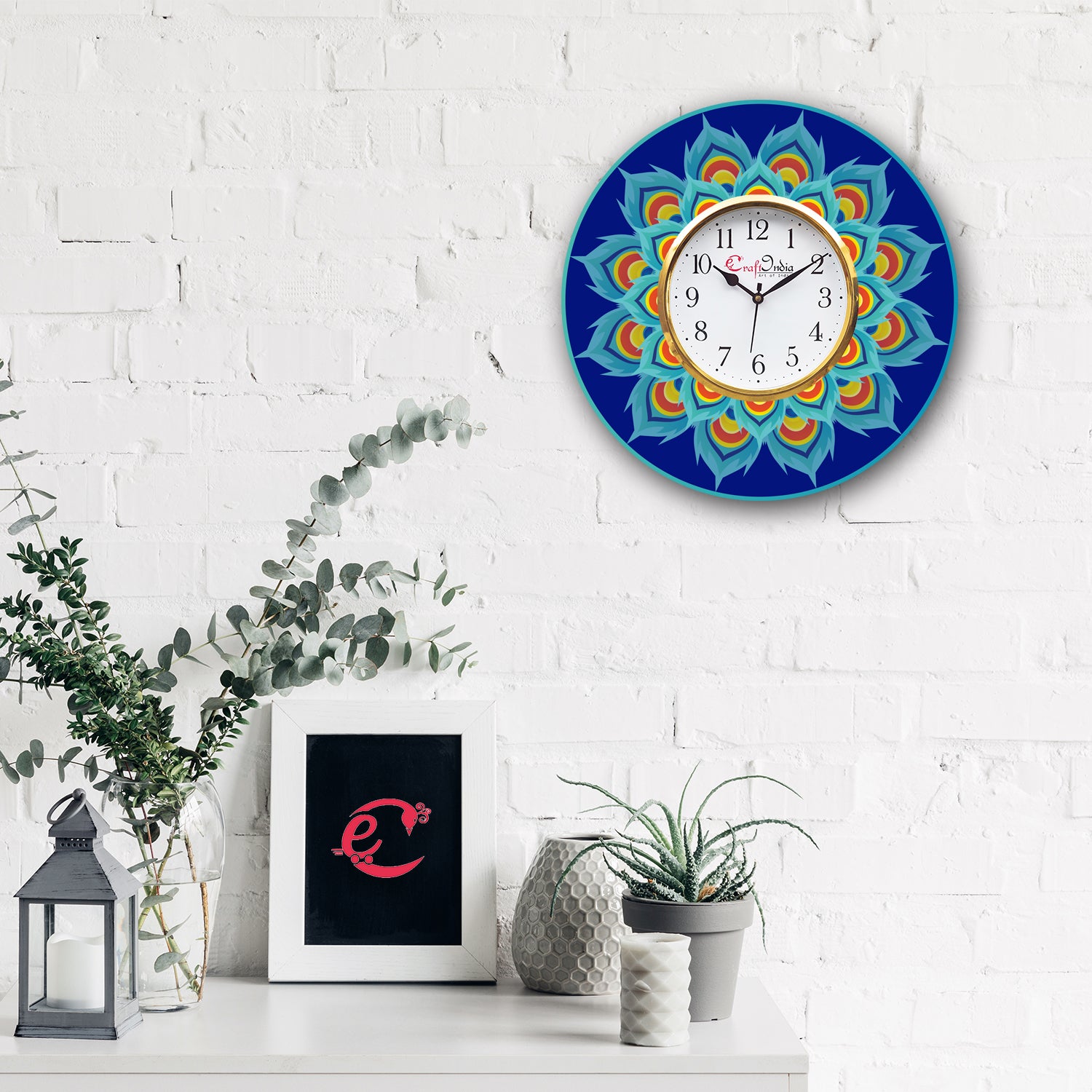 Ethnic Design Wooden Colorful Round Wall Clock 1