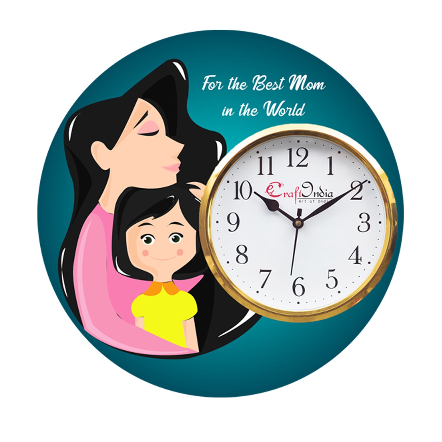 Best Mom in the World Theme Wooden Colorful Round Wall Clock