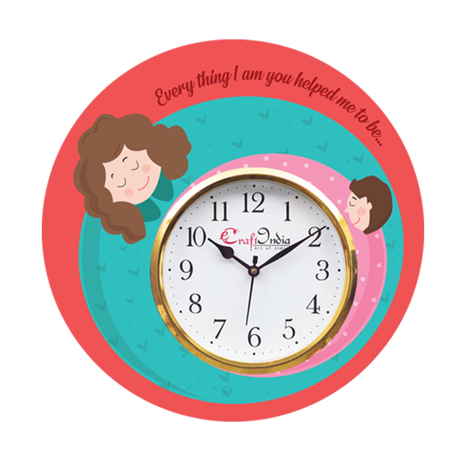 Mother Dauthter Relationship Theme Wooden Colorful Round Wall Clock