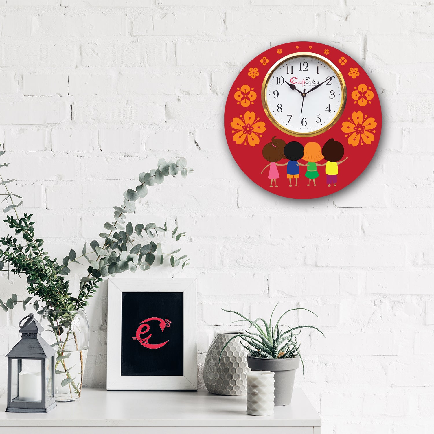 Friendship Theme Wooden Colorful Round Wall Clock 1