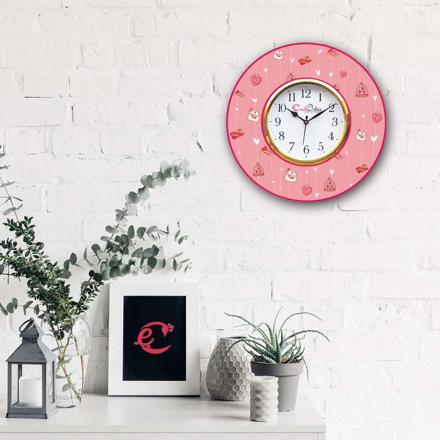Valentine Love Gift and Heart Theme Wooden Colorful Round Wall Clock 1