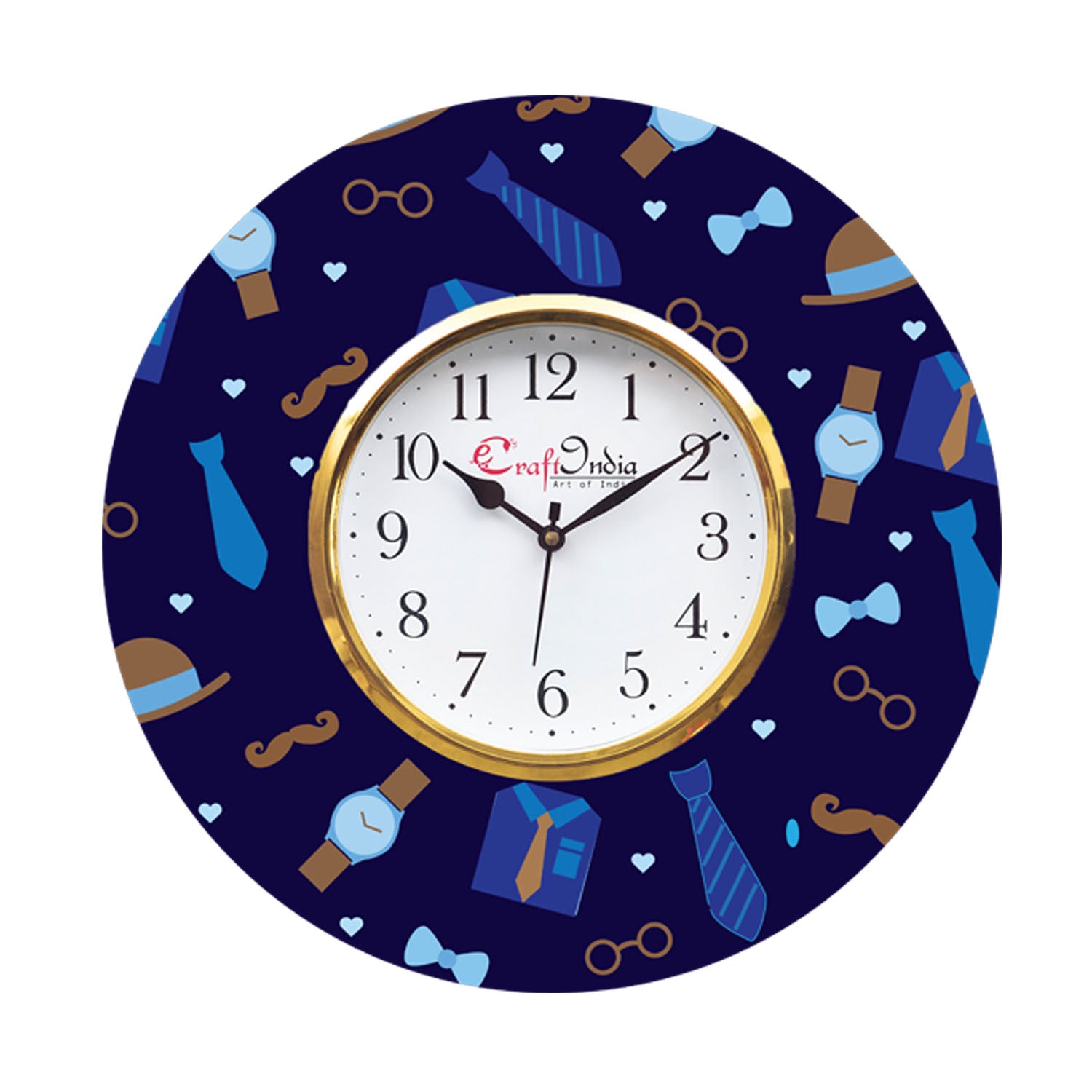 Love Gift with Tie, Specs, Watch and Moustache Theme Wooden Colorful Round Wall Clock