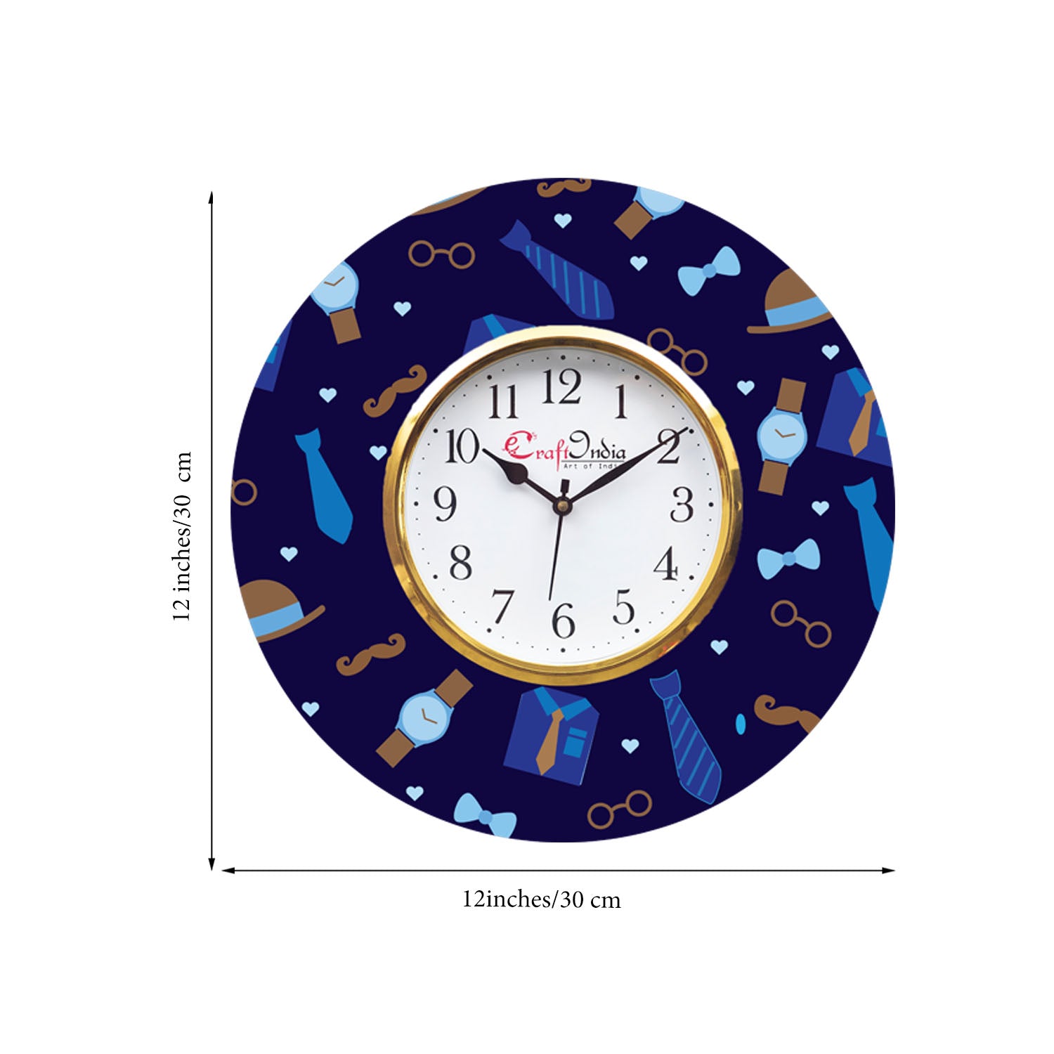 Love Gift with Tie, Specs, Watch and Moustache Theme Wooden Colorful Round Wall Clock 2