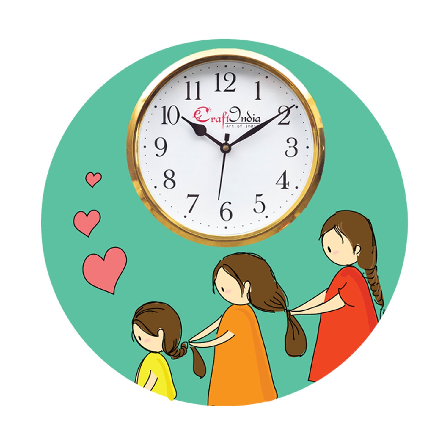 Mother Daughter Love Theme Wooden Colorful Round Wall Clock