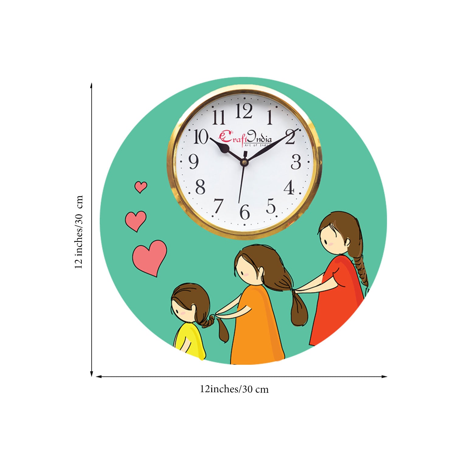 Mother Daughter Love Theme Wooden Colorful Round Wall Clock 2