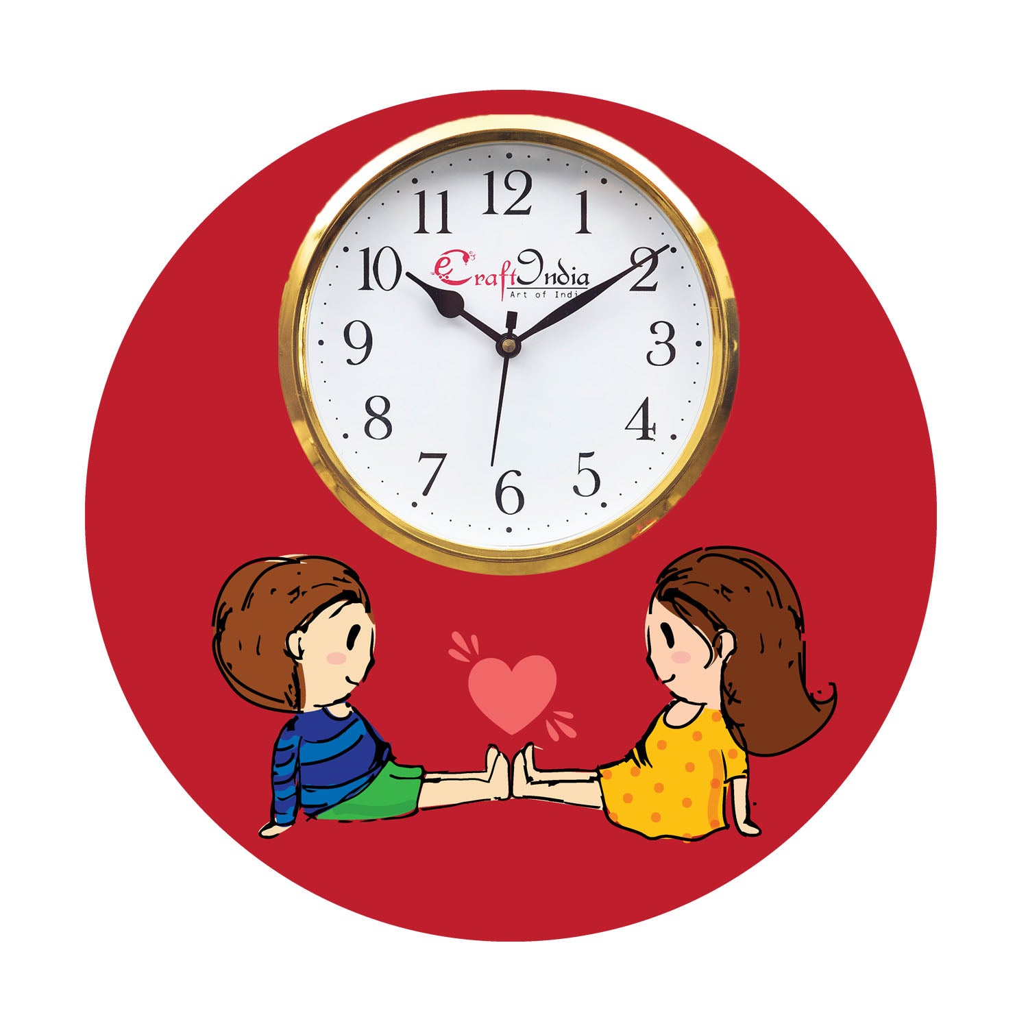 Brother Sister Theme Wooden Colorful Round Wall Clock